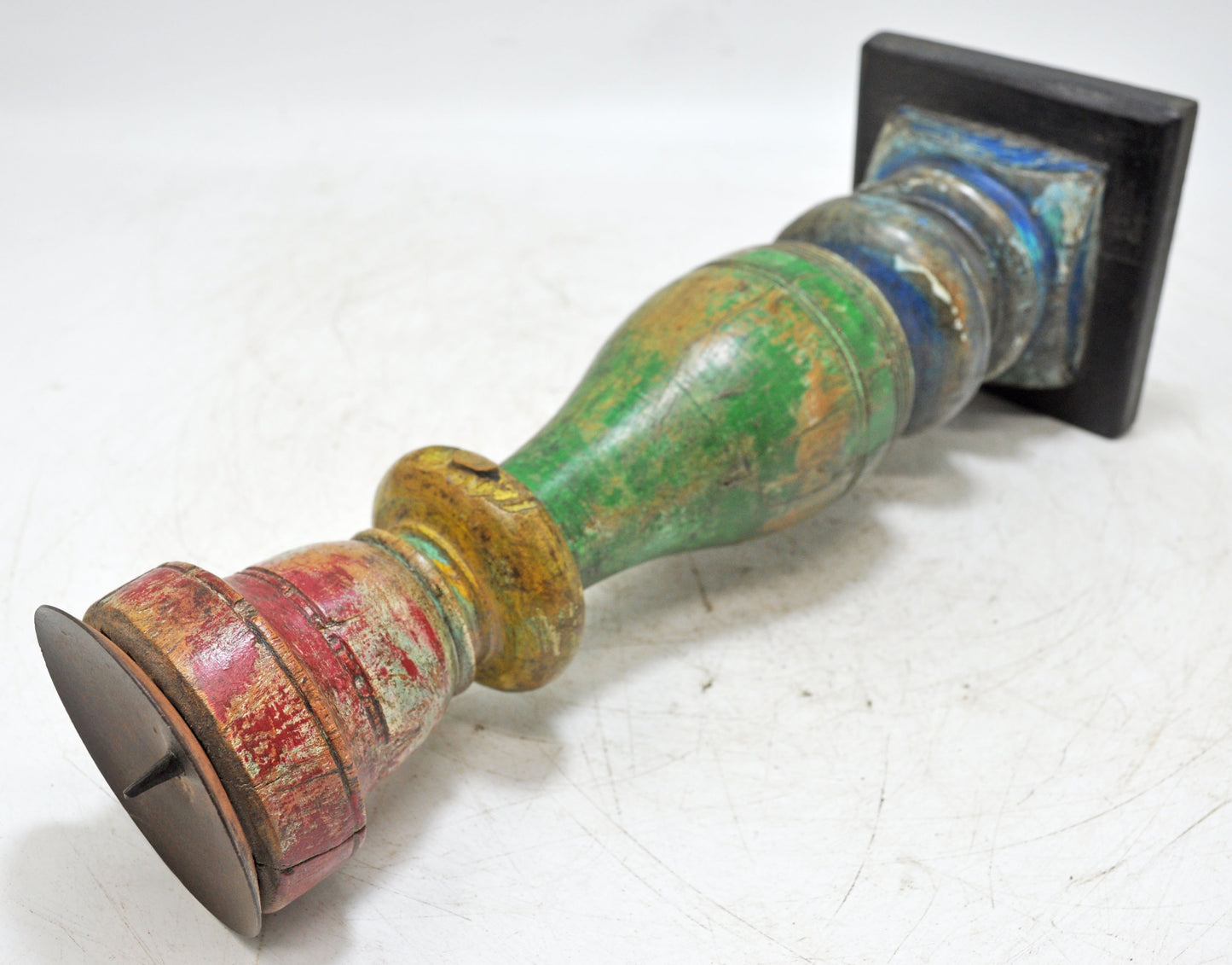 Antique Wooden Paga Leg Candle Holder Original Old Hand Carved Rustic Painted
