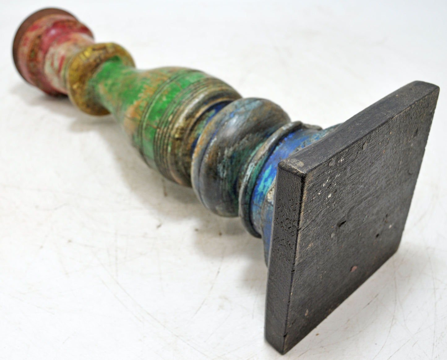 Antique Wooden Paga Leg Candle Holder Original Old Hand Carved Rustic Painted