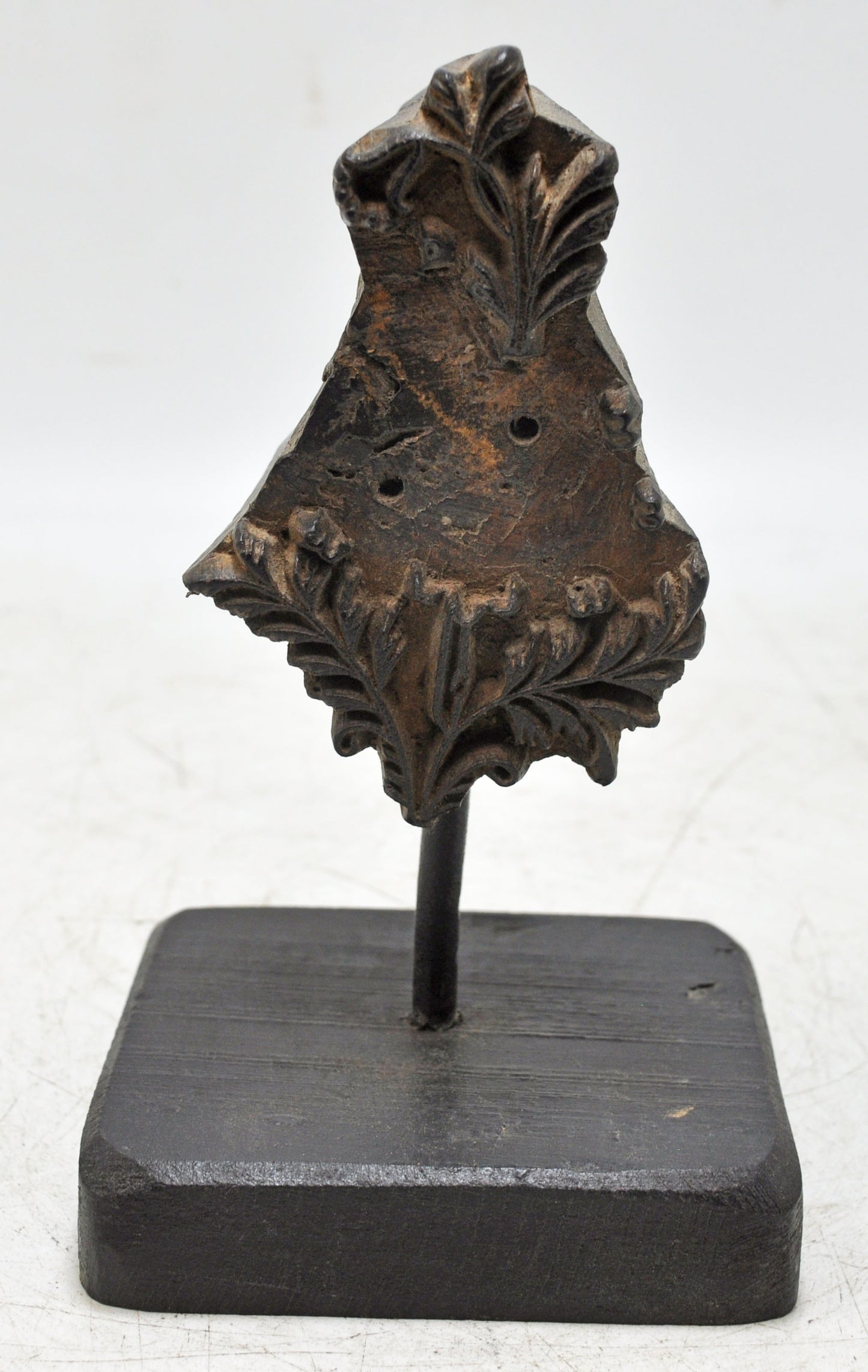 Antique Wooden Textile Printing Block on Stand Original Old Hand Carved