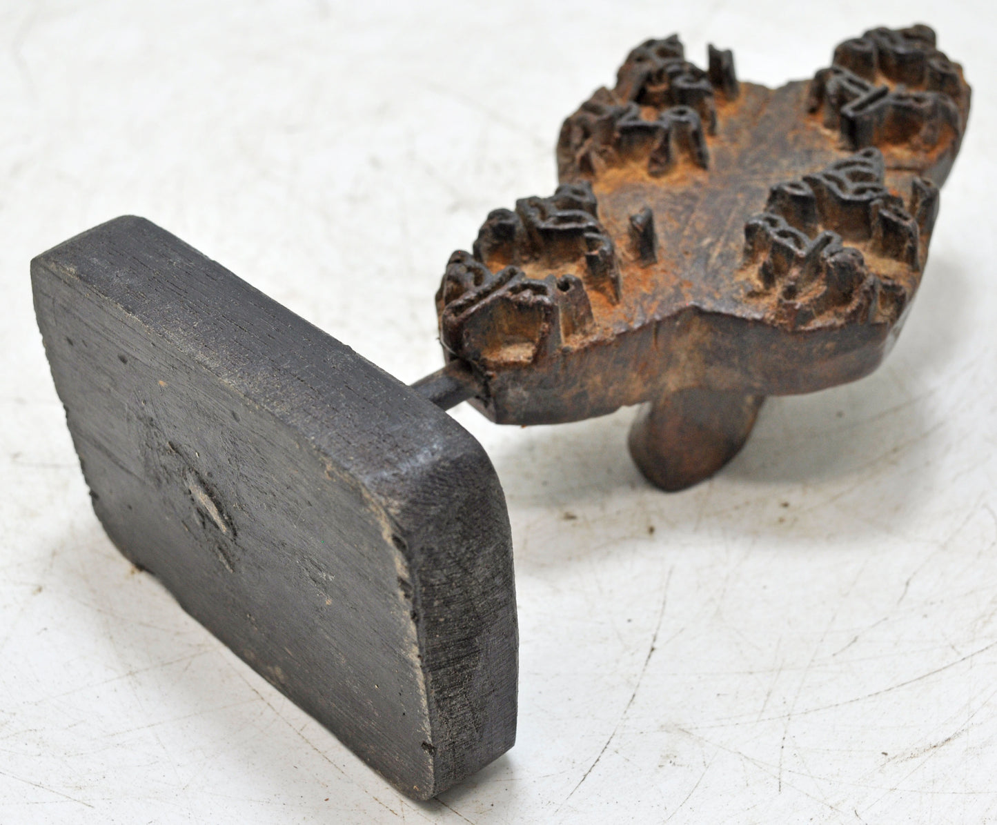 Antique Wooden Textile Printing Block on Stand Original Old Hand Carved
