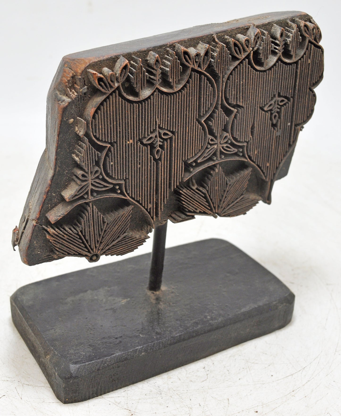 Antique Wooden Textile Printing Block on Stand Original Old Hand Carved