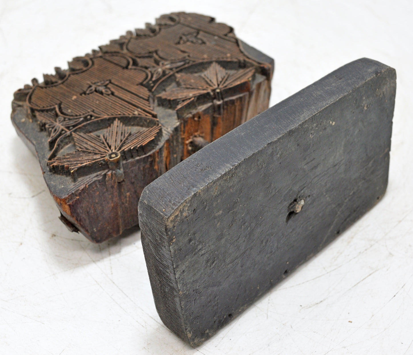 Antique Wooden Textile Printing Block on Stand Original Old Hand Carved