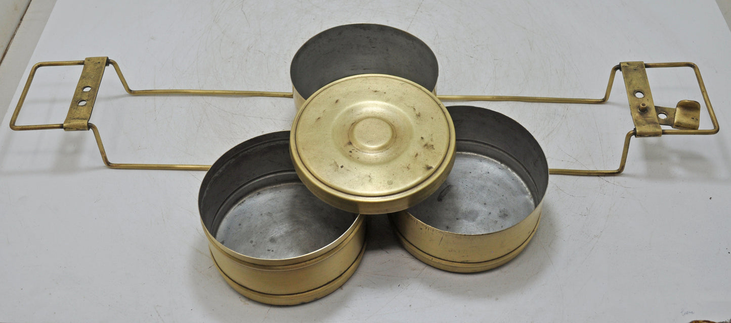 Antique Brass 3 Tier Tiffin Food Box Original Old Hand Crafted
