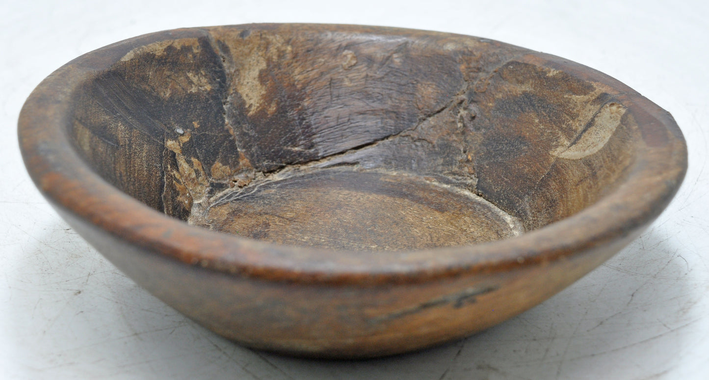 Antique Wooden Round Dough Kneading Parat Bowl Original Old Hand Carved