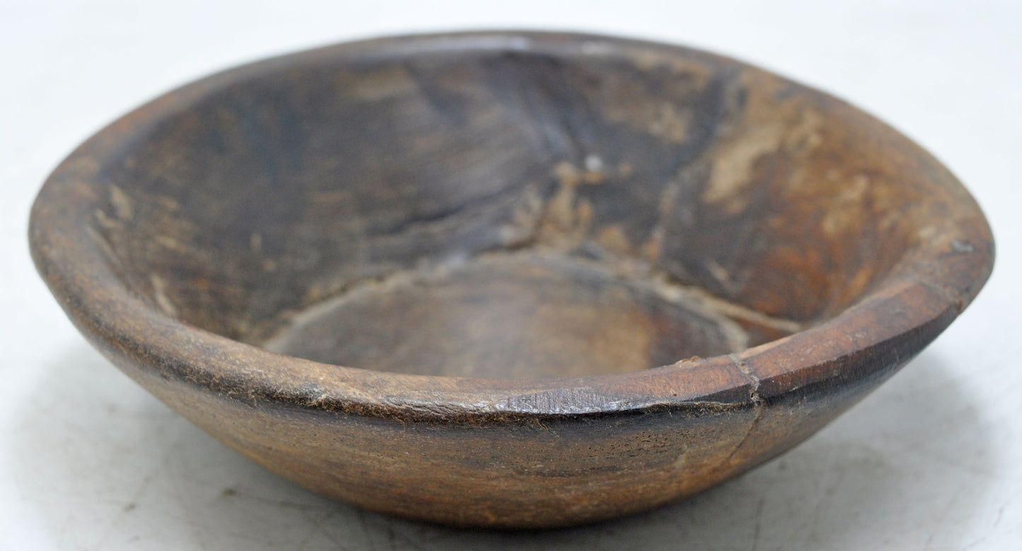 Antique Wooden Round Dough Kneading Parat Bowl Original Old Hand Carved