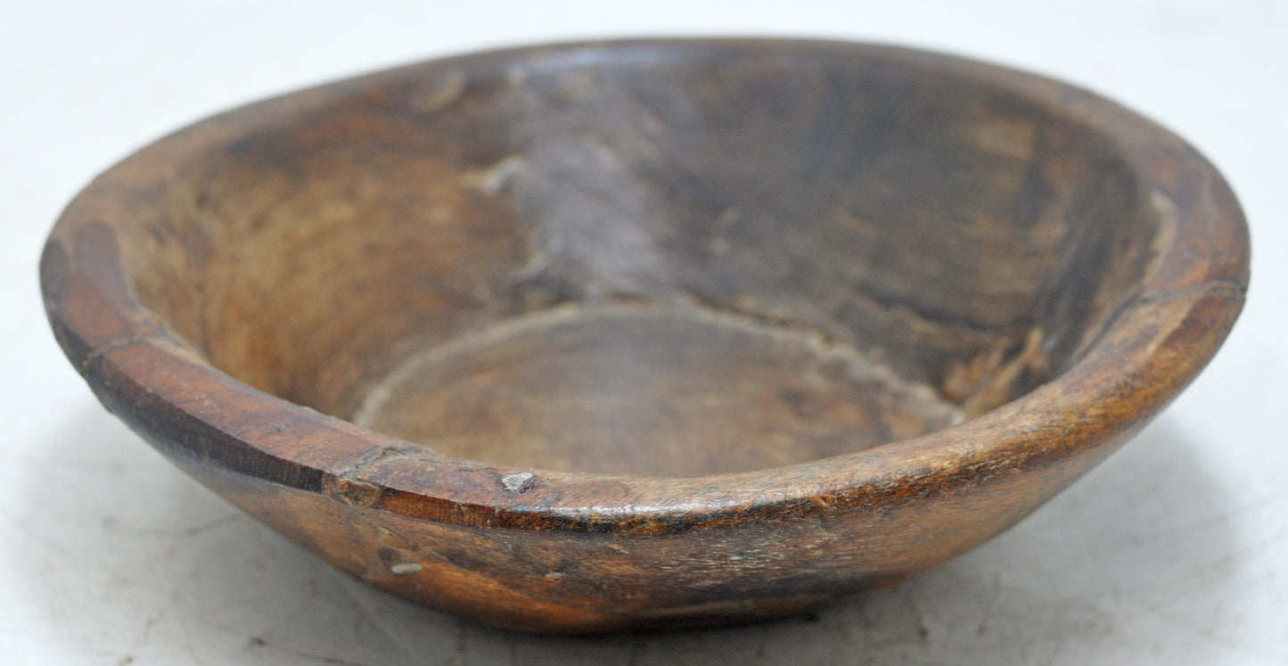 Antique Wooden Round Dough Kneading Parat Bowl Original Old Hand Carved