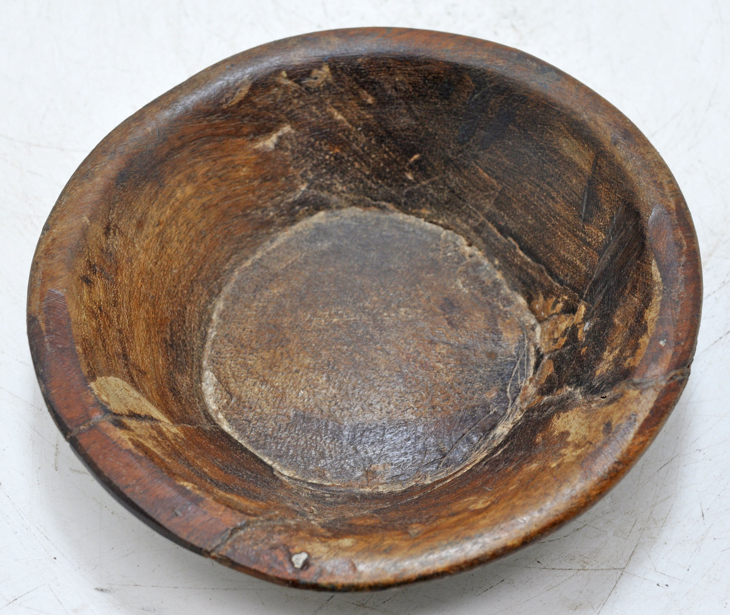 Antique Wooden Round Dough Kneading Parat Bowl Original Old Hand Carved