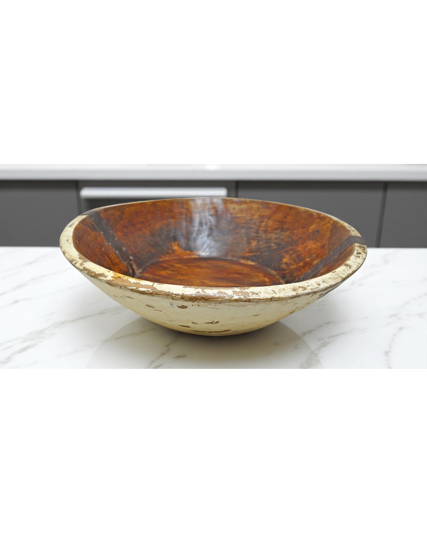 Antique Wooden Round Dough Kneading Parat Bowl Original Old Hand Carved