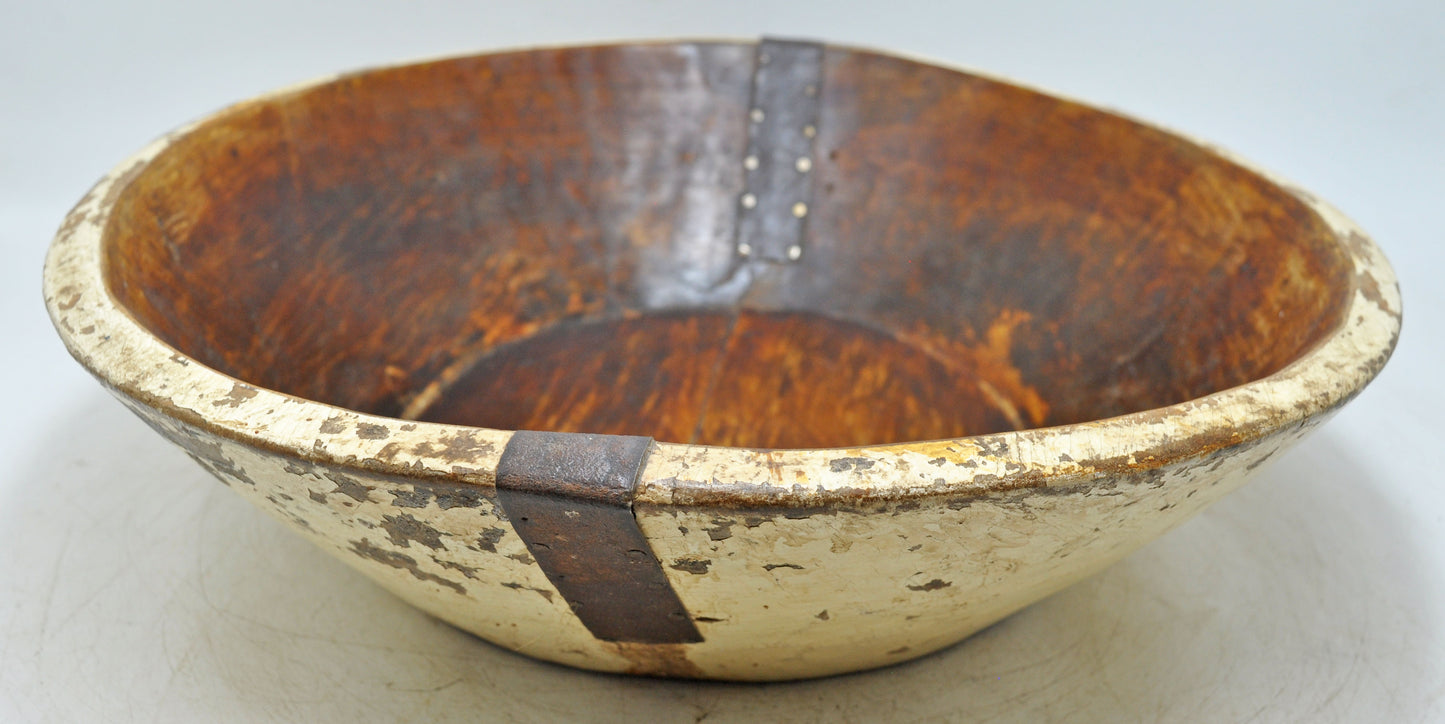 Antique Wooden Round Dough Kneading Parat Bowl Original Old Hand Carved