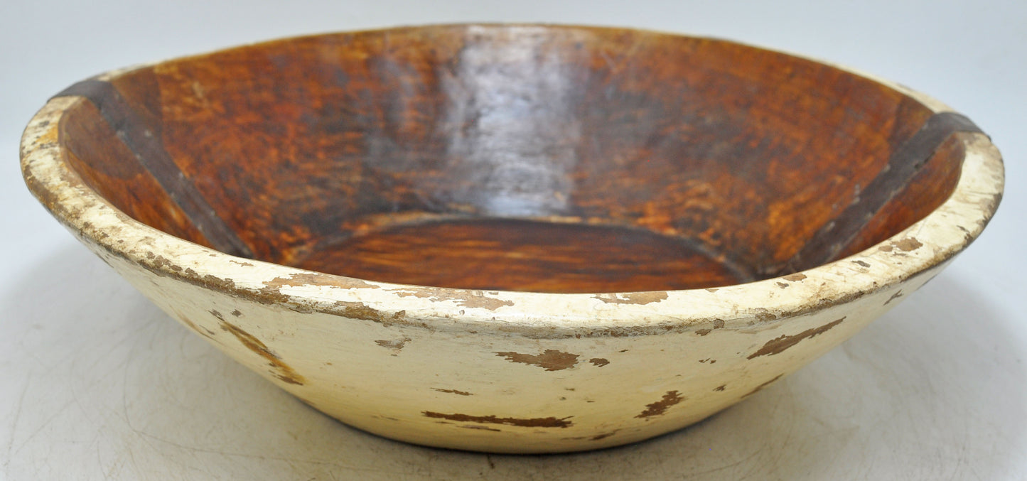Antique Wooden Round Dough Kneading Parat Bowl Original Old Hand Carved