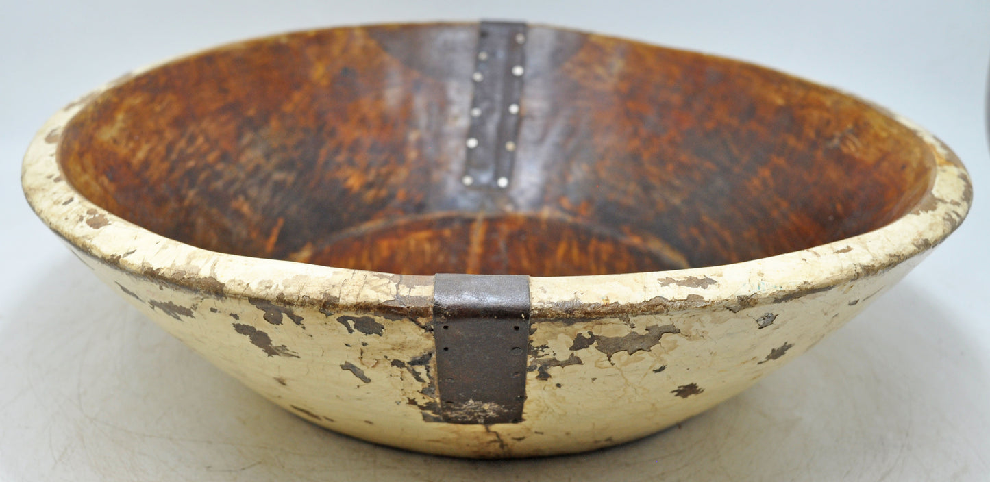 Antique Wooden Round Dough Kneading Parat Bowl Original Old Hand Carved