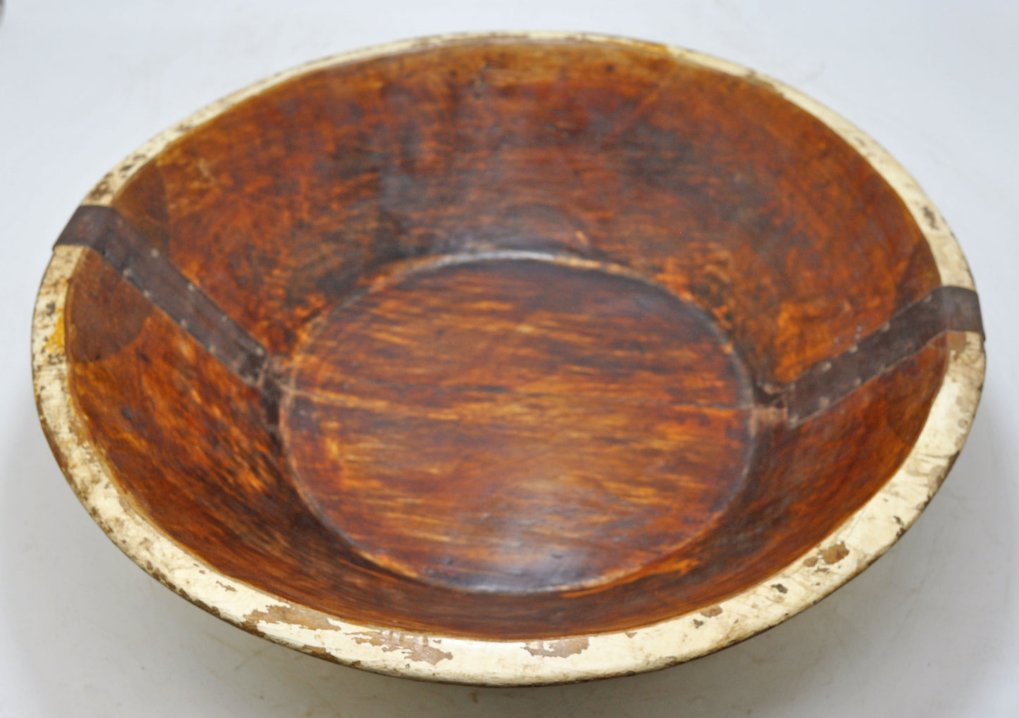 Antique Wooden Round Dough Kneading Parat Bowl Original Old Hand Carved