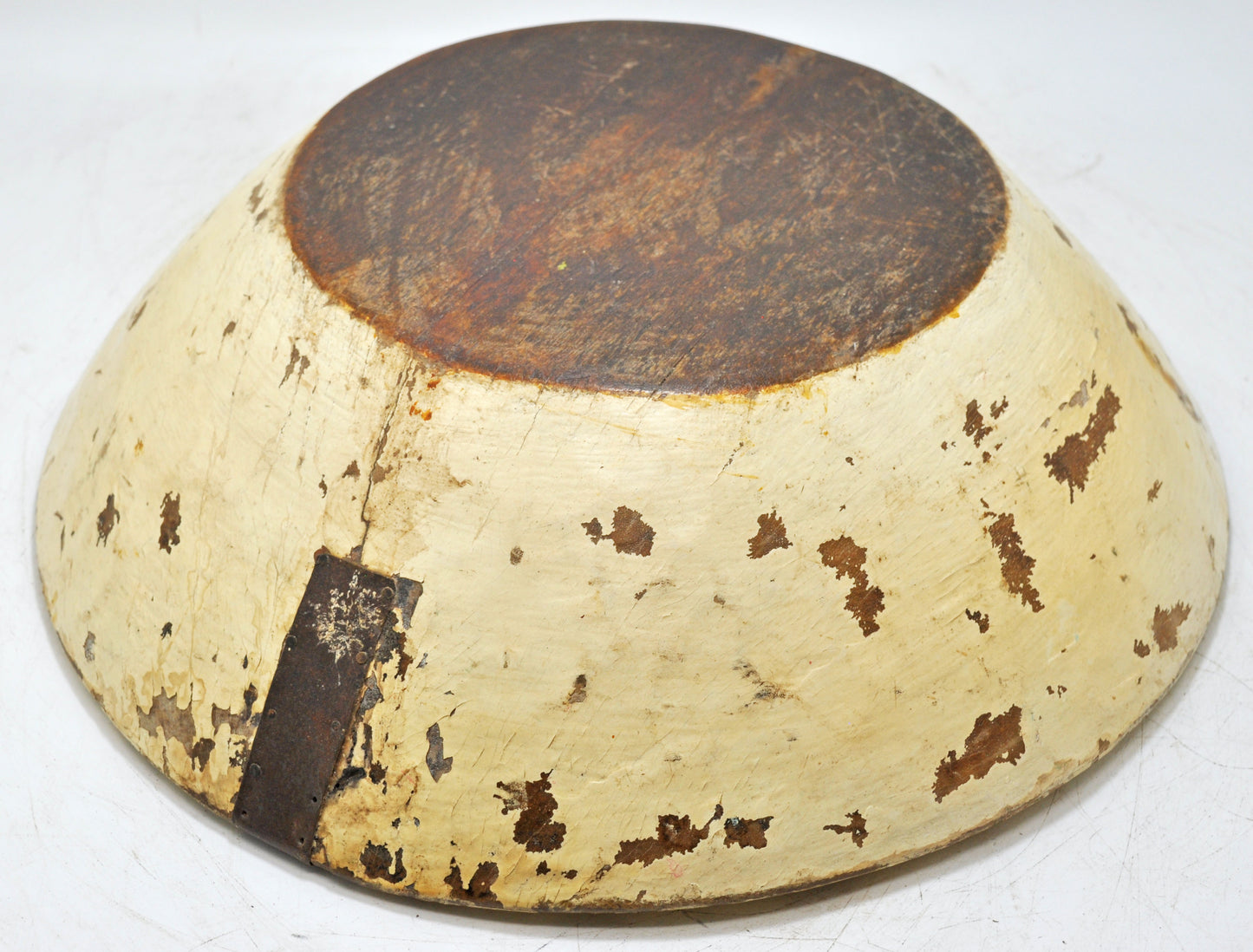 Antique Wooden Round Dough Kneading Parat Bowl Original Old Hand Carved