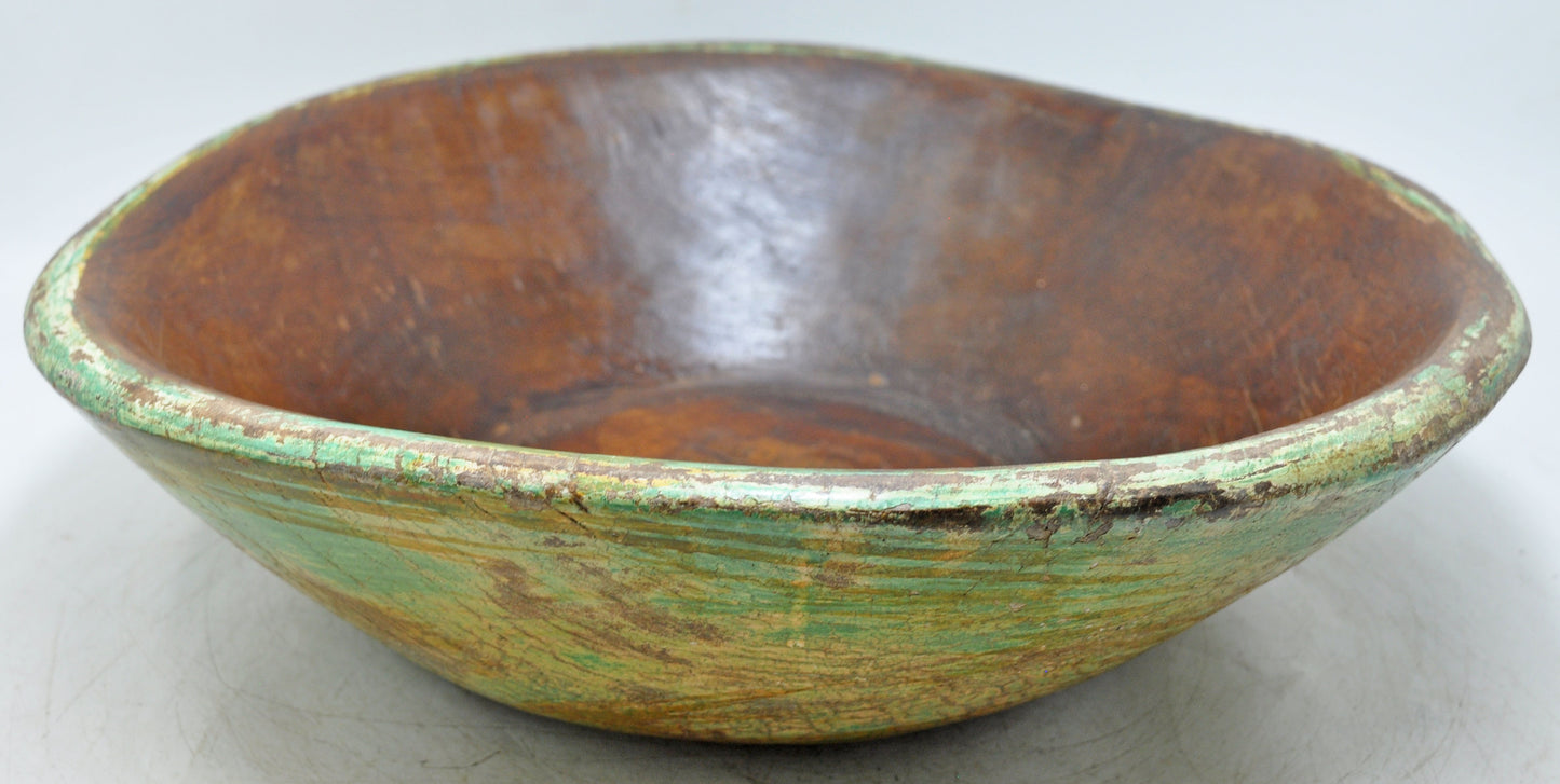 Antique Wooden Round Dough Kneading Parat Bowl Original Old Hand Carved