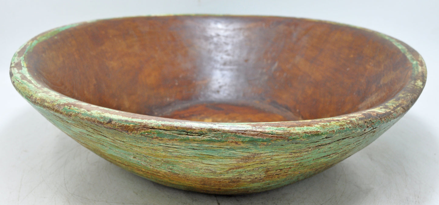 Antique Wooden Round Dough Kneading Parat Bowl Original Old Hand Carved