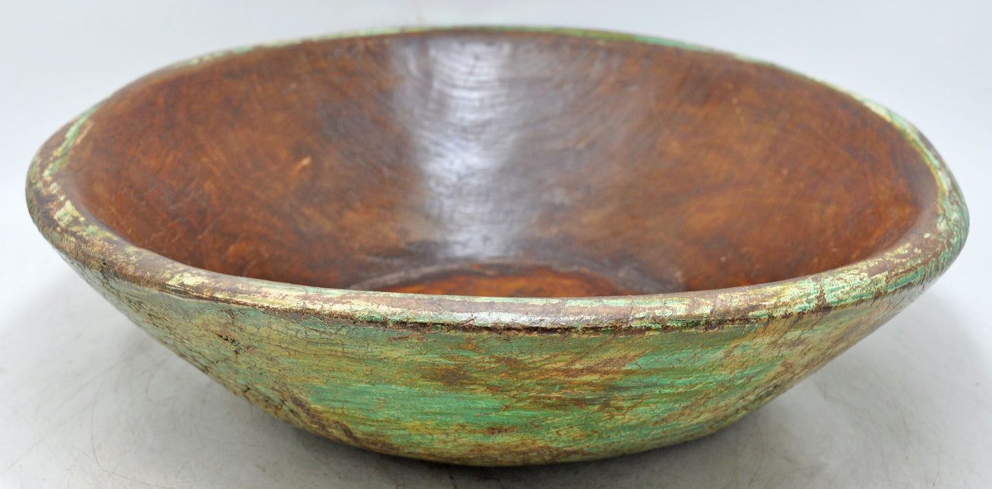 Antique Wooden Round Dough Kneading Parat Bowl Original Old Hand Carved