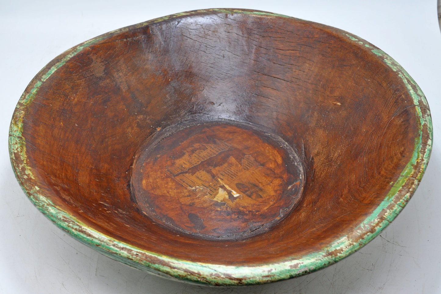Antique Wooden Round Dough Kneading Parat Bowl Original Old Hand Carved