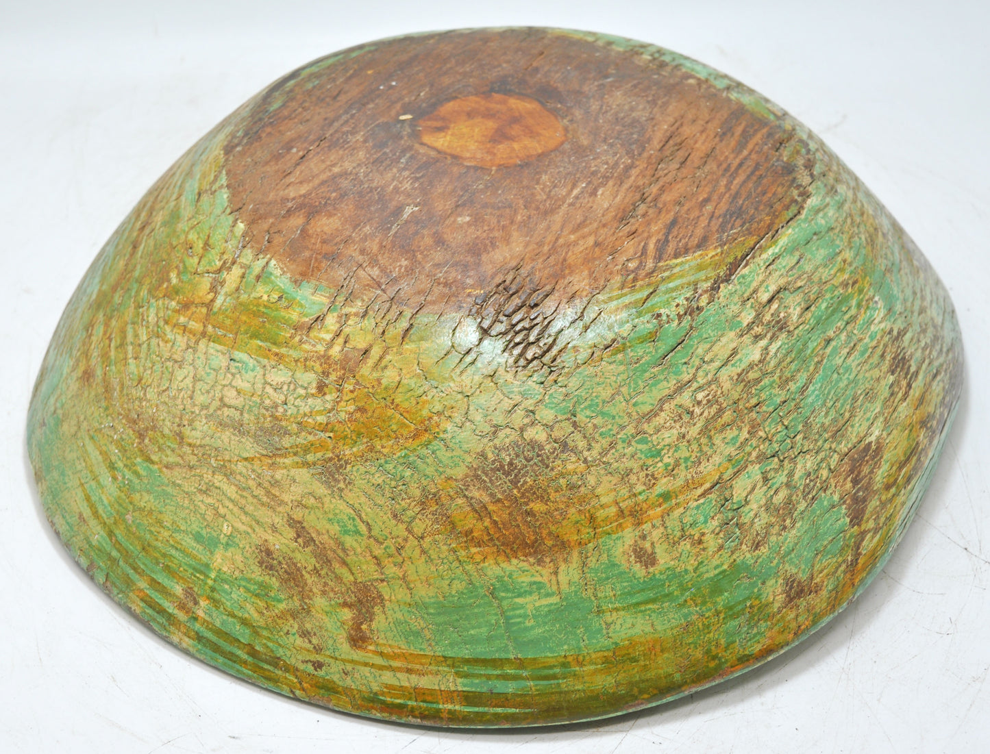 Antique Wooden Round Dough Kneading Parat Bowl Original Old Hand Carved
