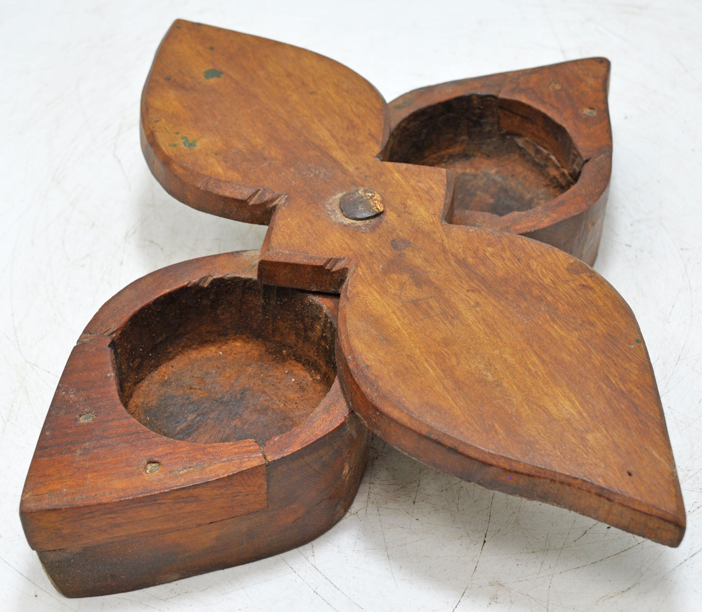 Antique Wooden Kitchenware Spice Box Original Old Hand Carved