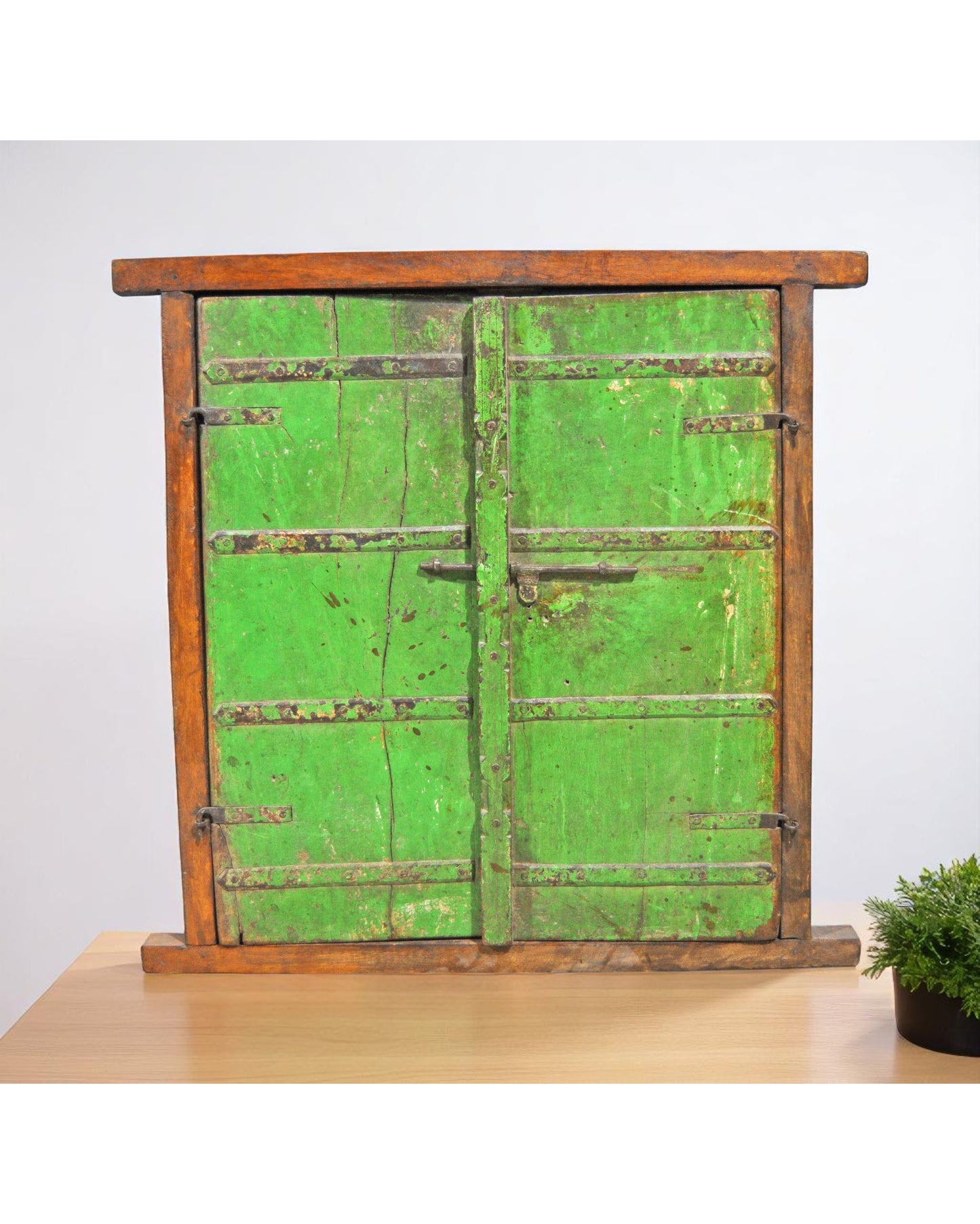 Antique Wooden Large Wall Décor Window Panel With Frame Original Old