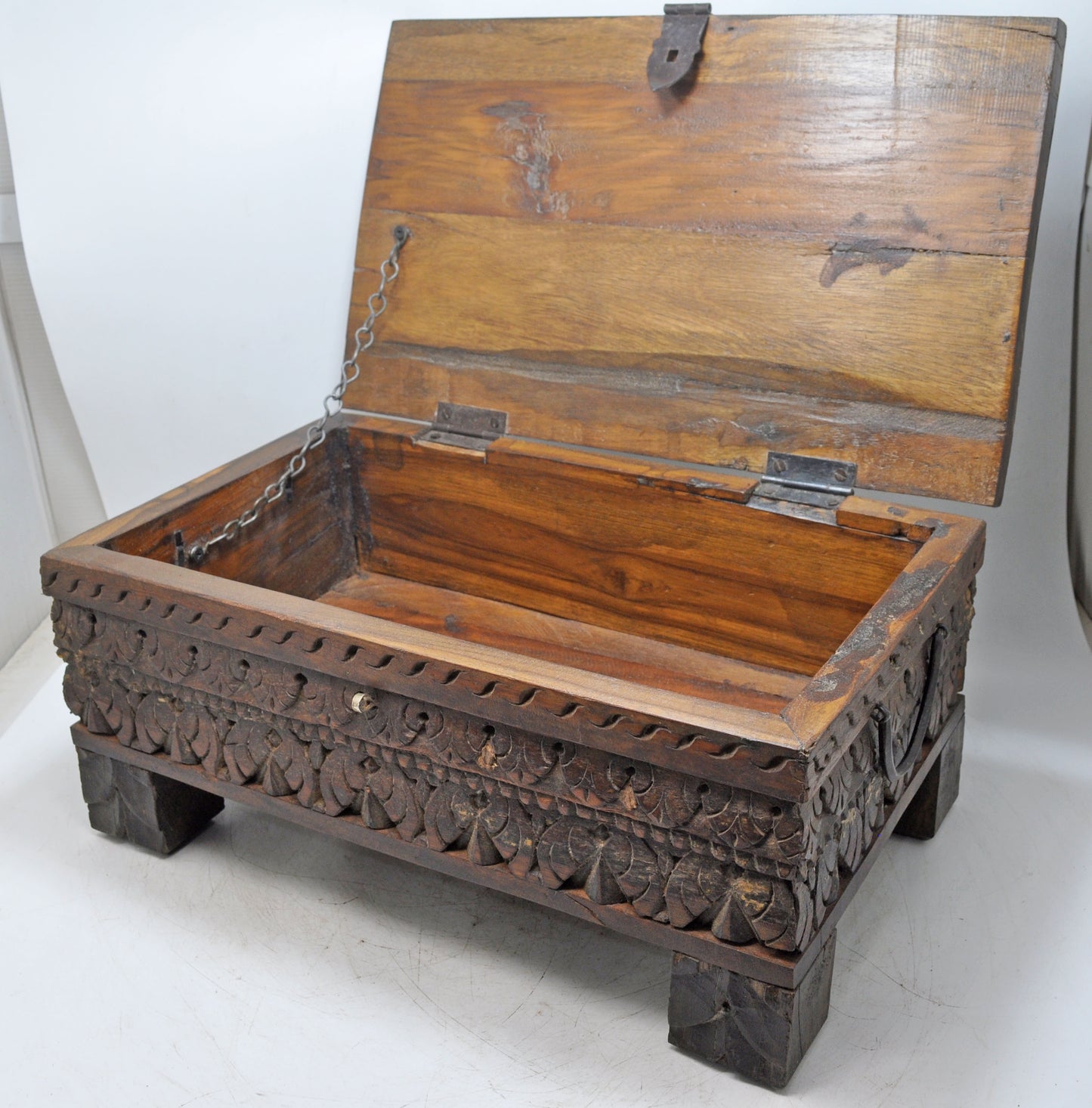 Antique Wooden Fine Carved Storage Treausre Chest Box Original Old