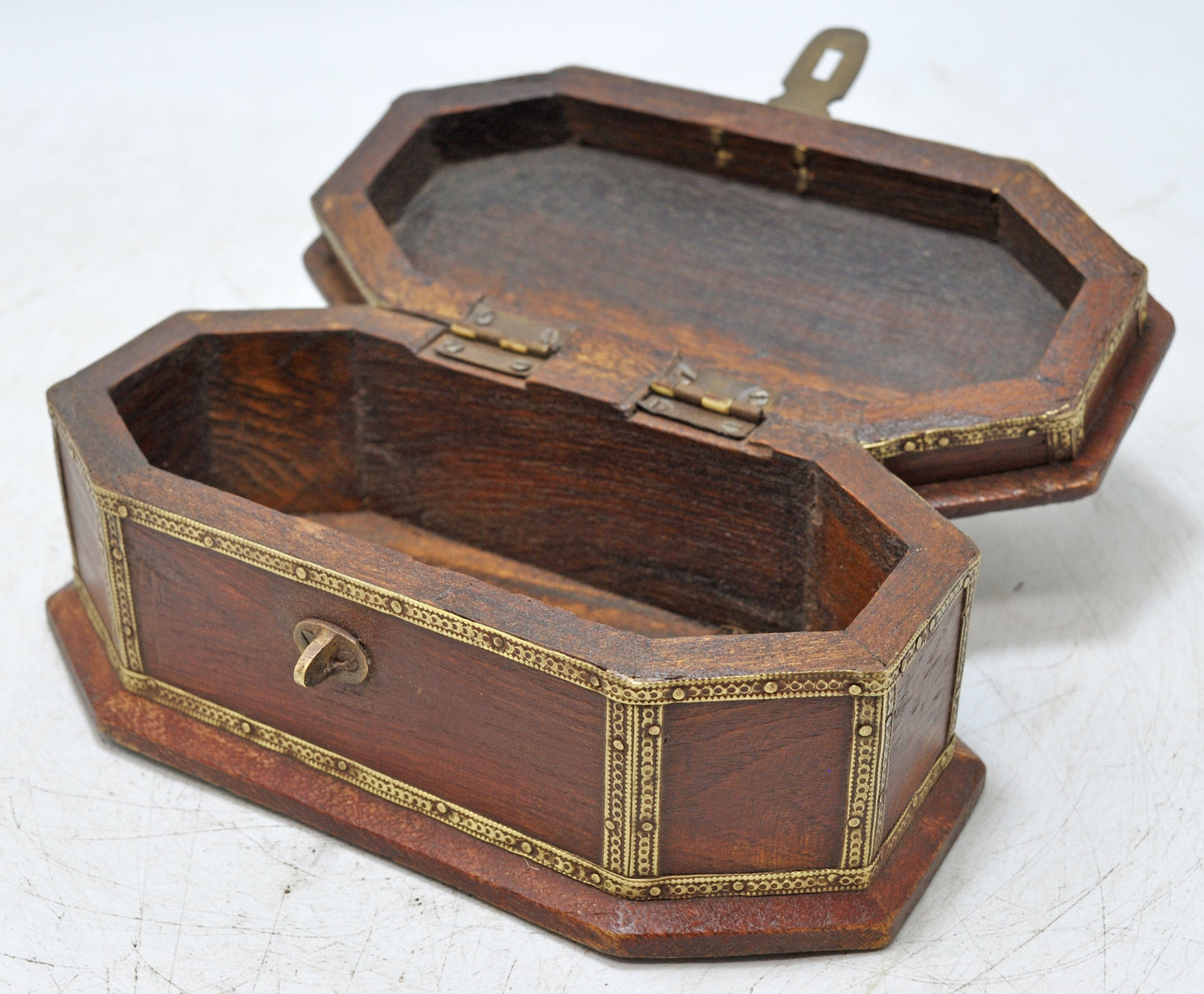 Vintage Wooden Small Storage Box Original Old Hand Crafted Brass Fitted