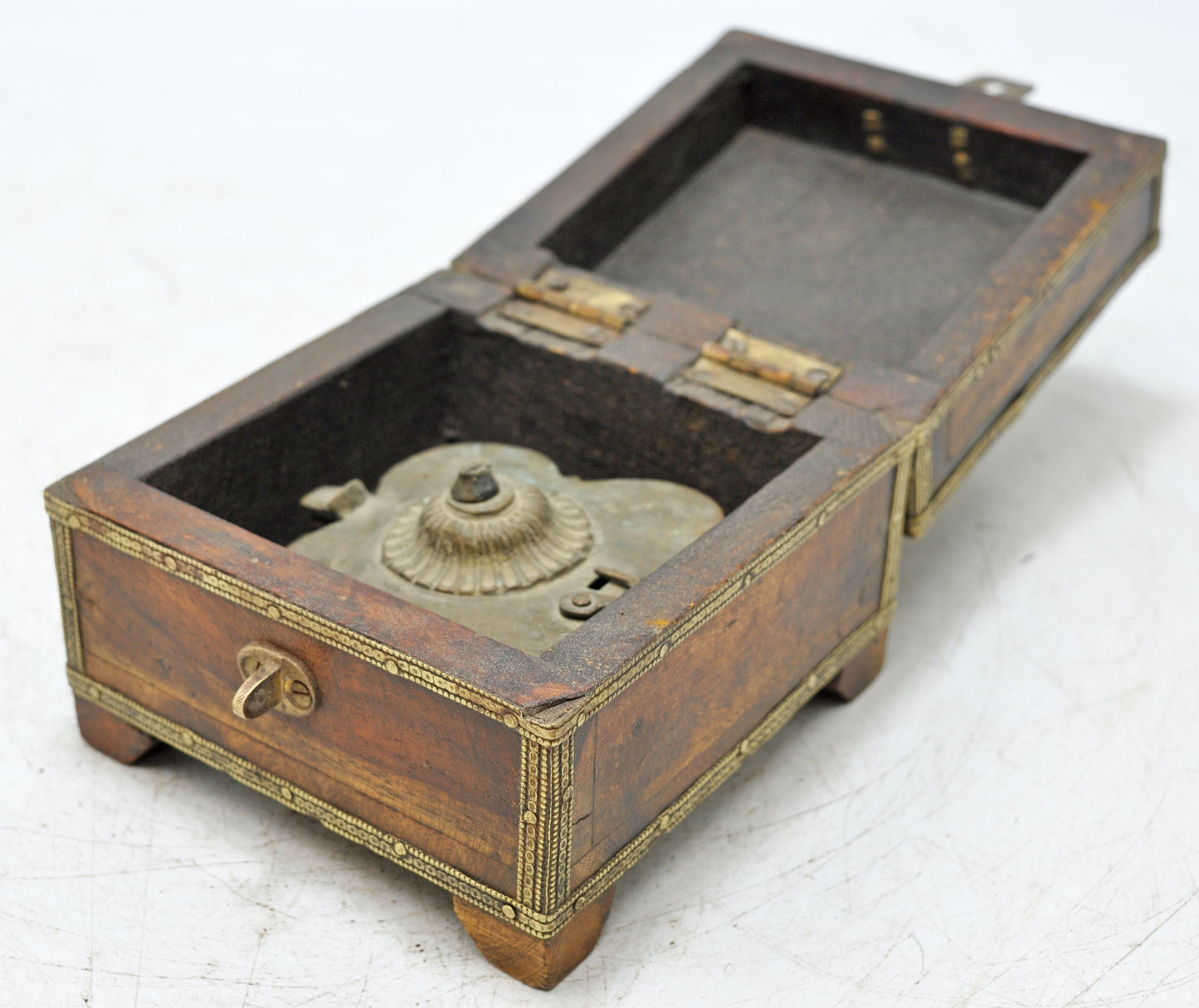 Vintage Wooden Small Storage Box Original Old Hand Crafted Brass Fitted