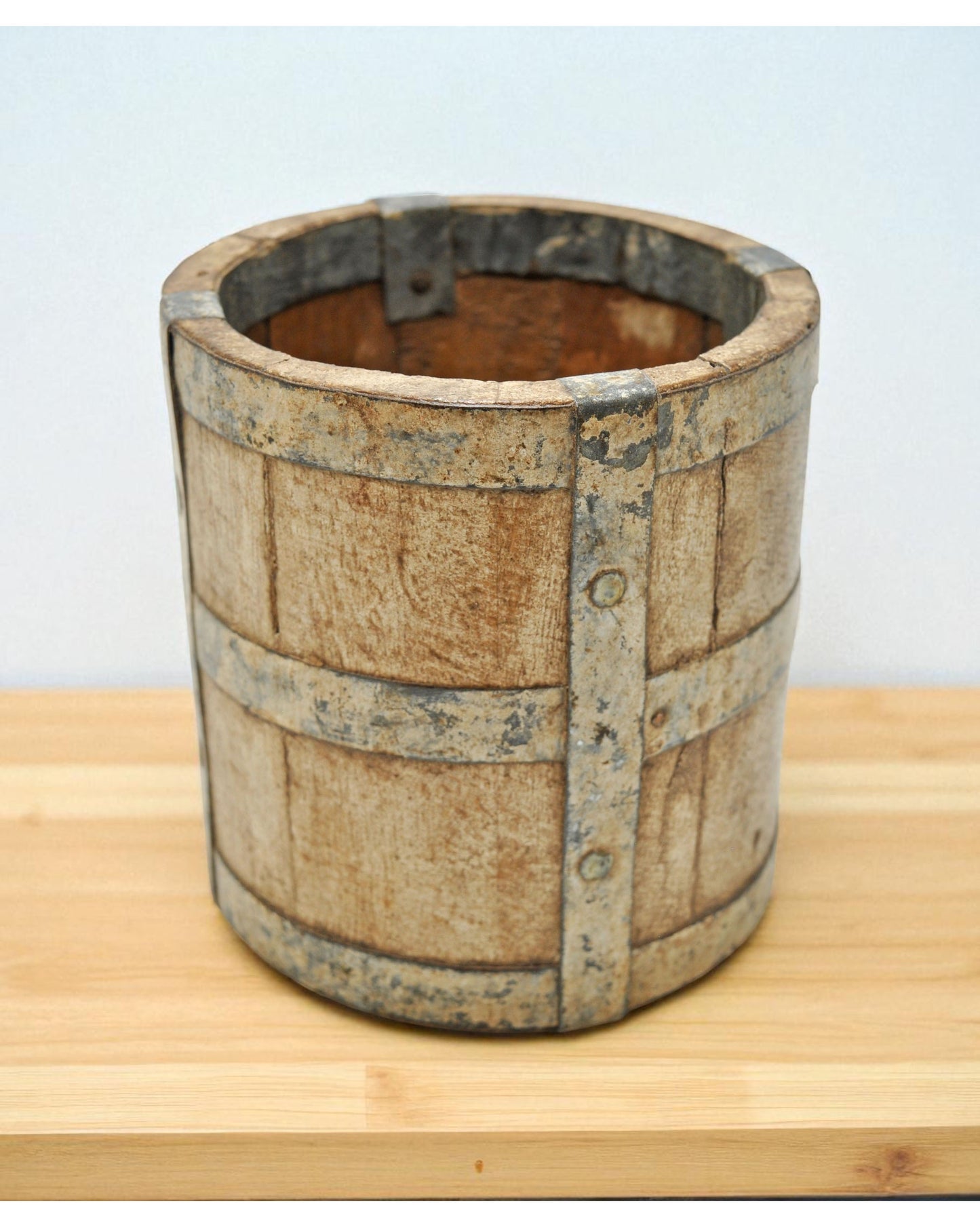 Vintage Wooden Round Grain Measurement Paili Pot Original Old Hand Crafted