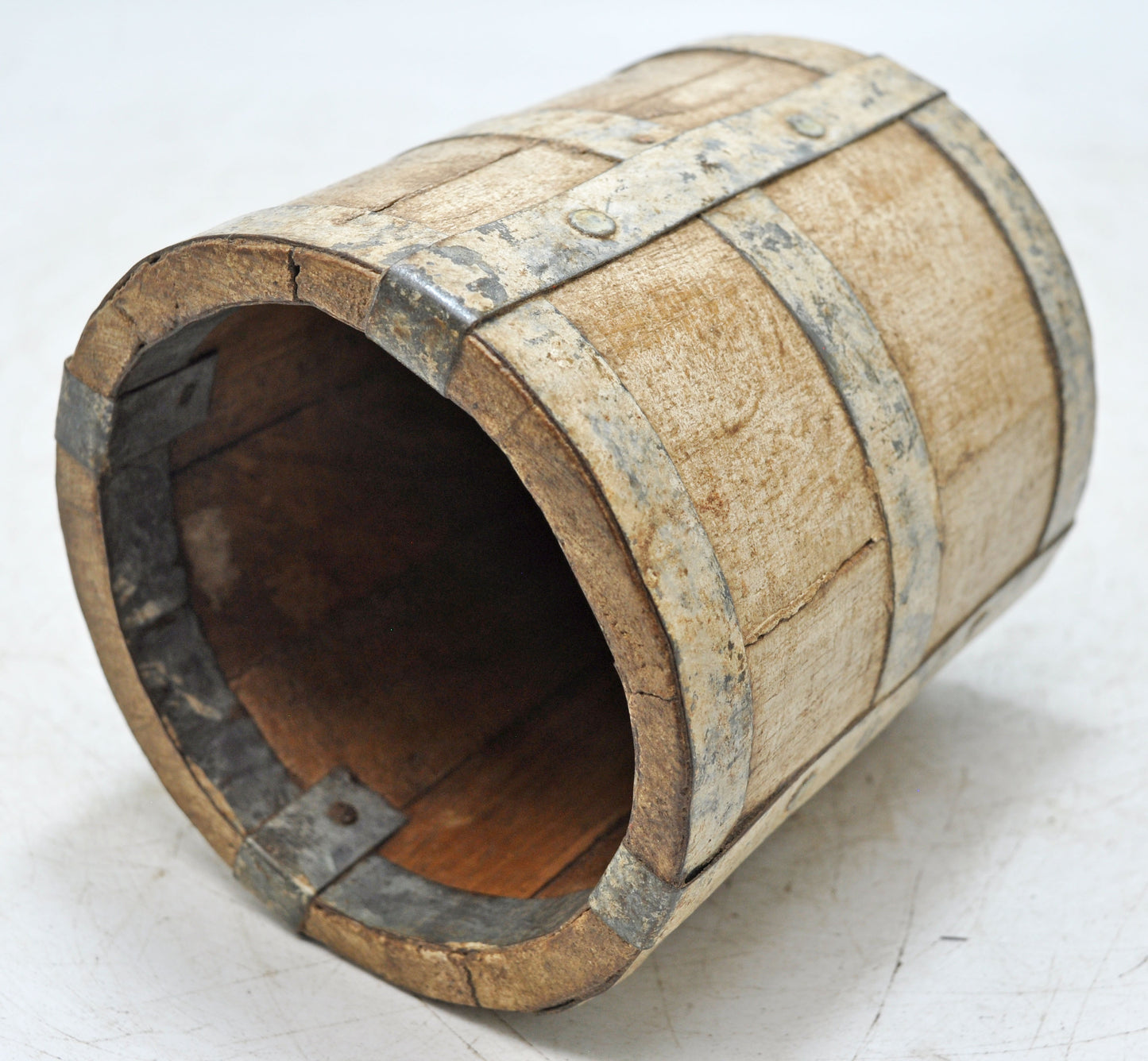 Vintage Wooden Round Grain Measurement Paili Pot Original Old Hand Crafted