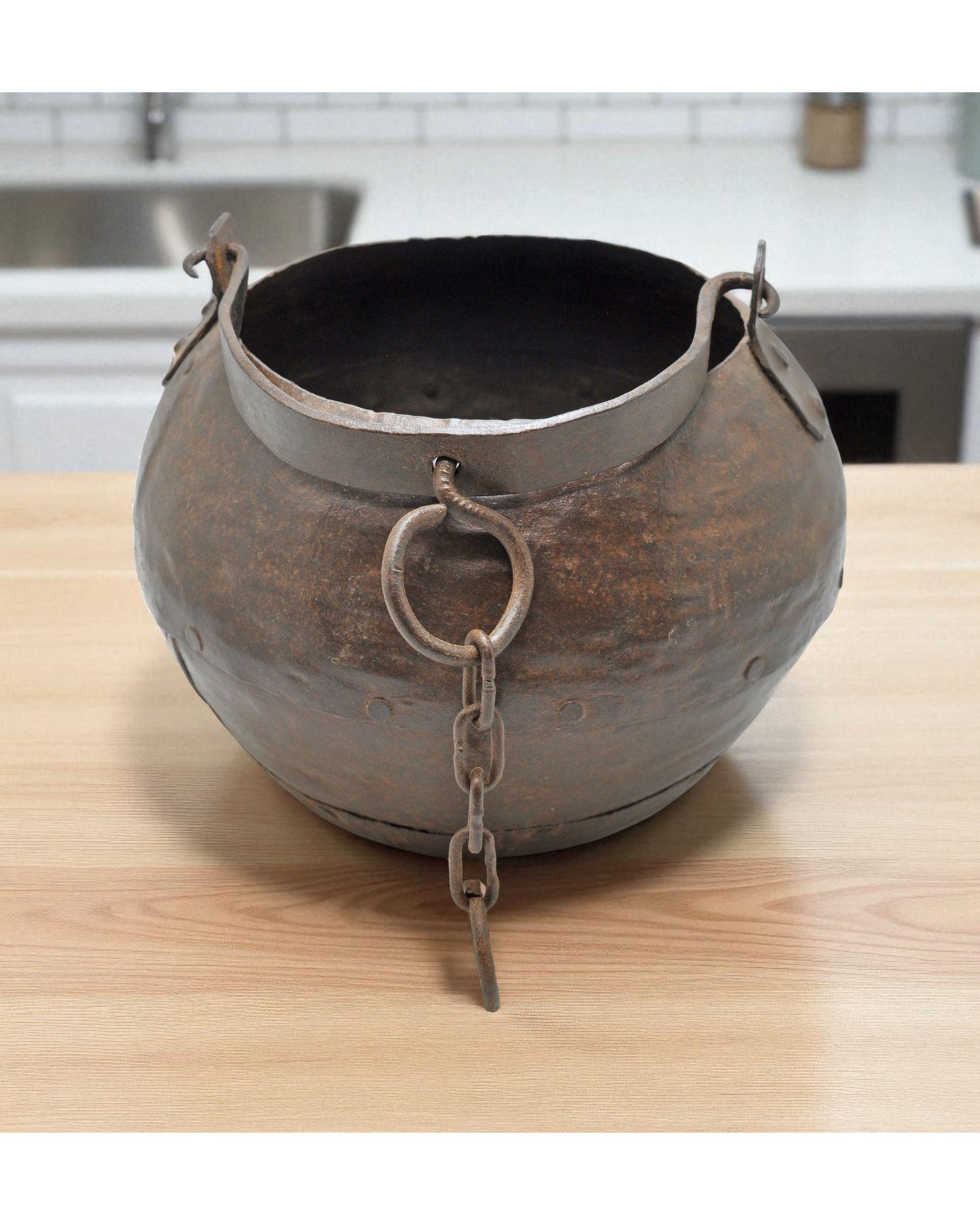 Antique Iron Well Water Bucket With Handle Original Old Hand Crafted