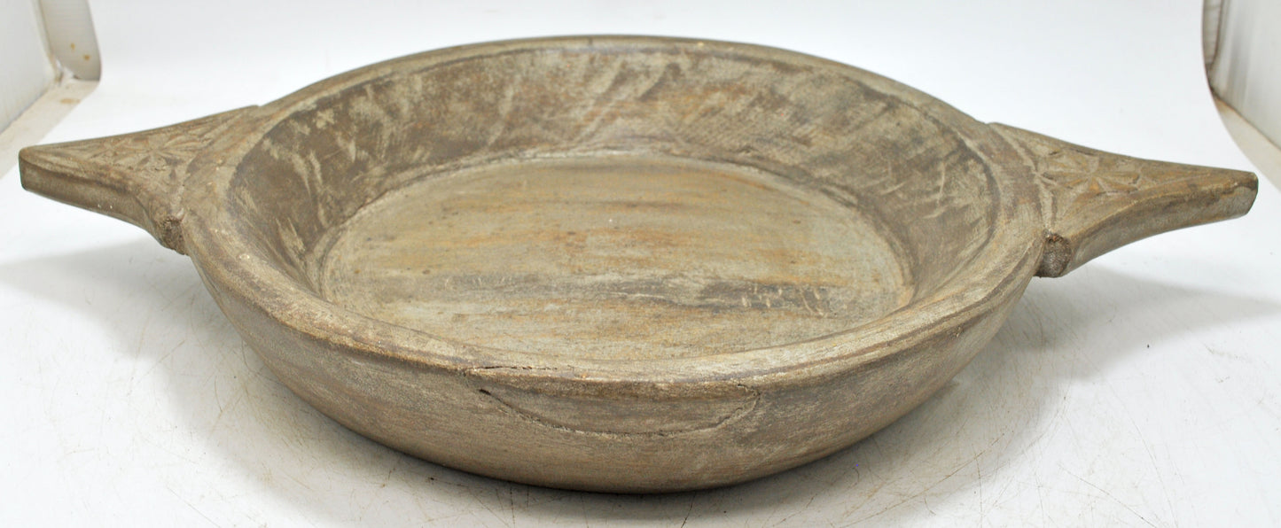 Vintage Wooden Round Dough Kneading Parat Bowl Original Old Hand Carved