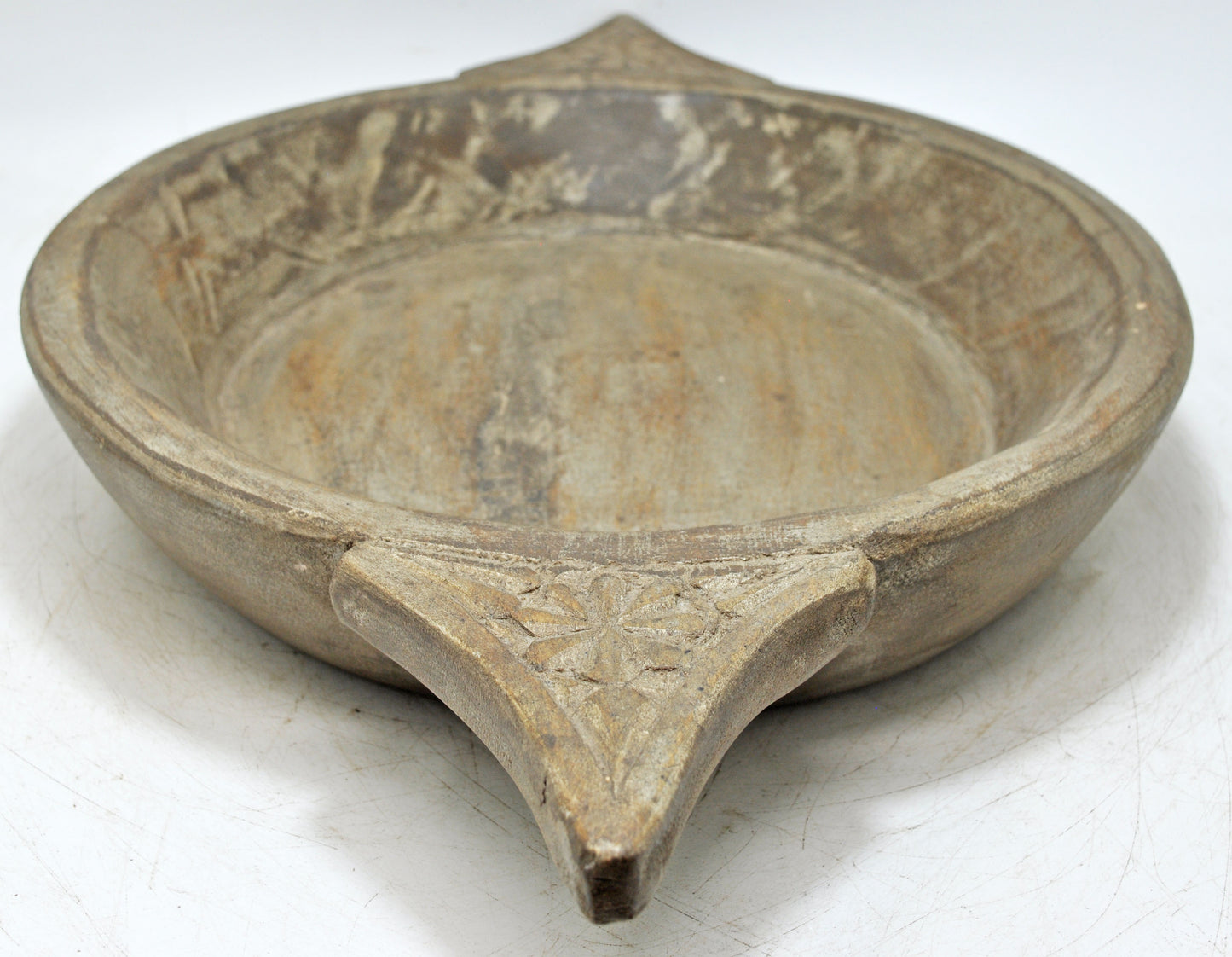 Vintage Wooden Round Dough Kneading Parat Bowl Original Old Hand Carved