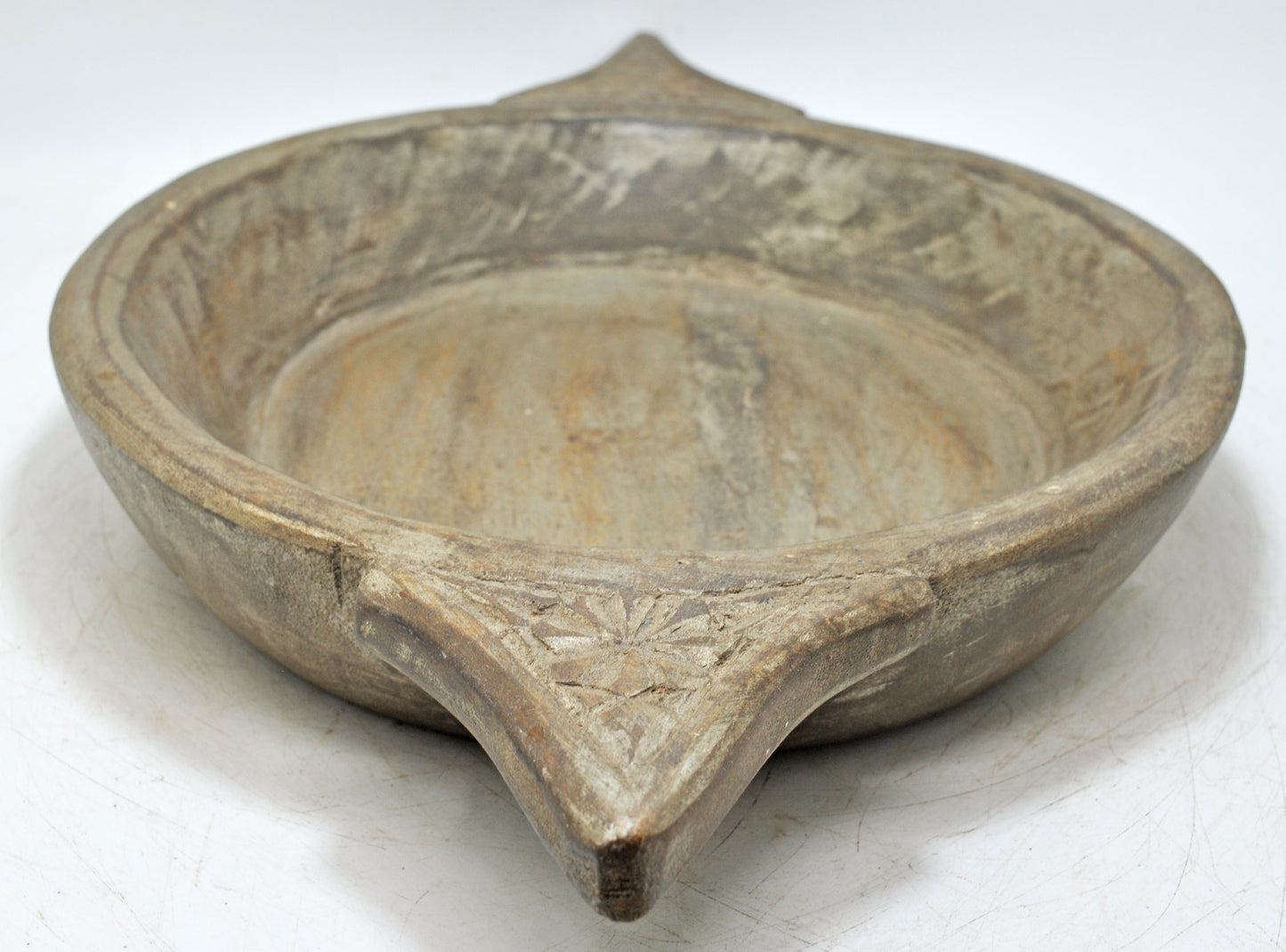 Vintage Wooden Round Dough Kneading Parat Bowl Original Old Hand Carved