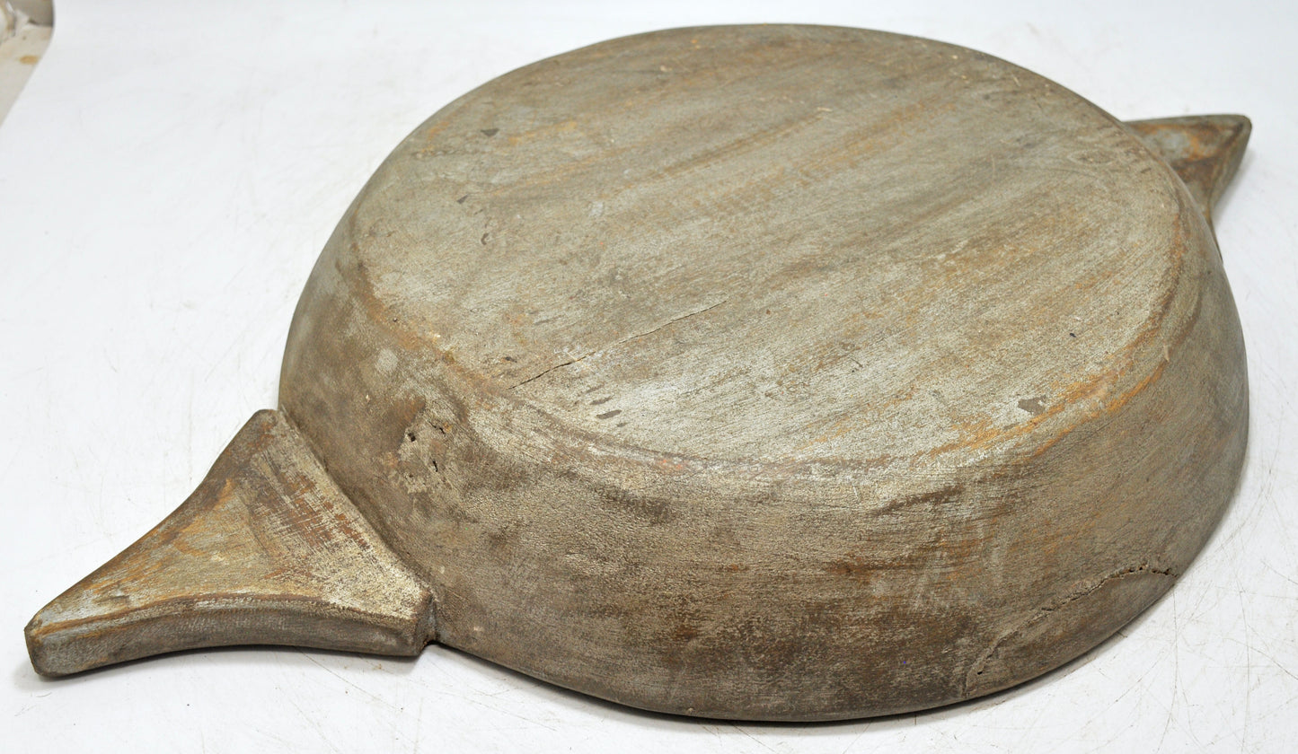 Vintage Wooden Round Dough Kneading Parat Bowl Original Old Hand Carved