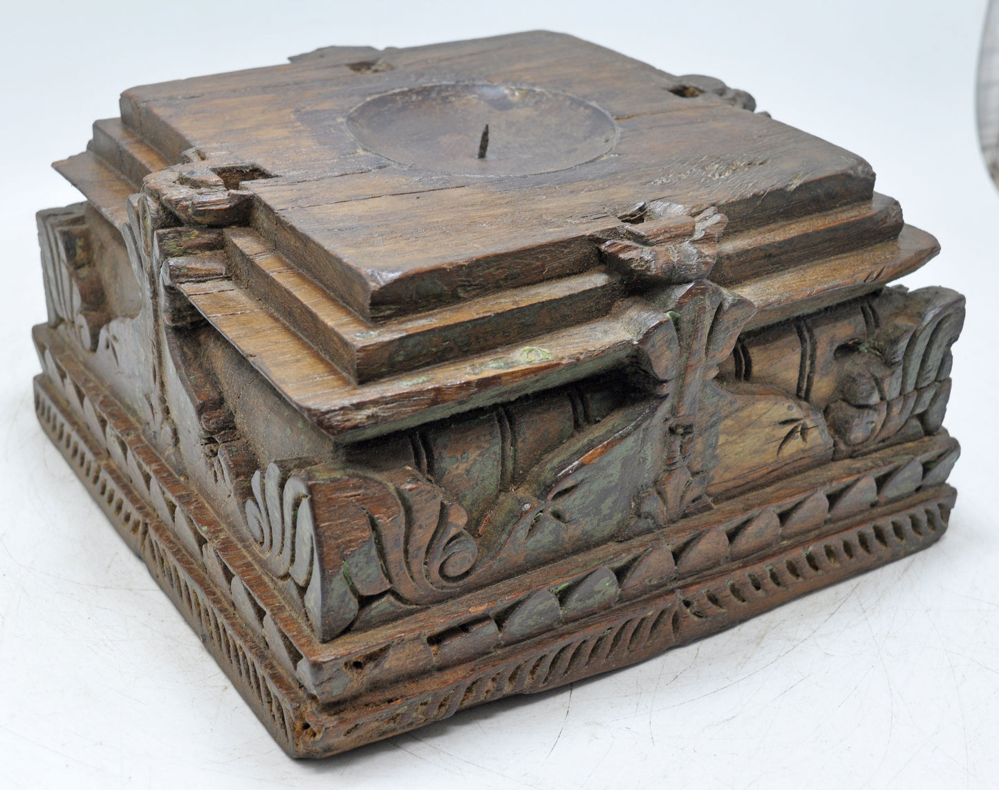 Antique Wooden Column Pillar Base Candle Holder Heavy Original Old Fine Carved