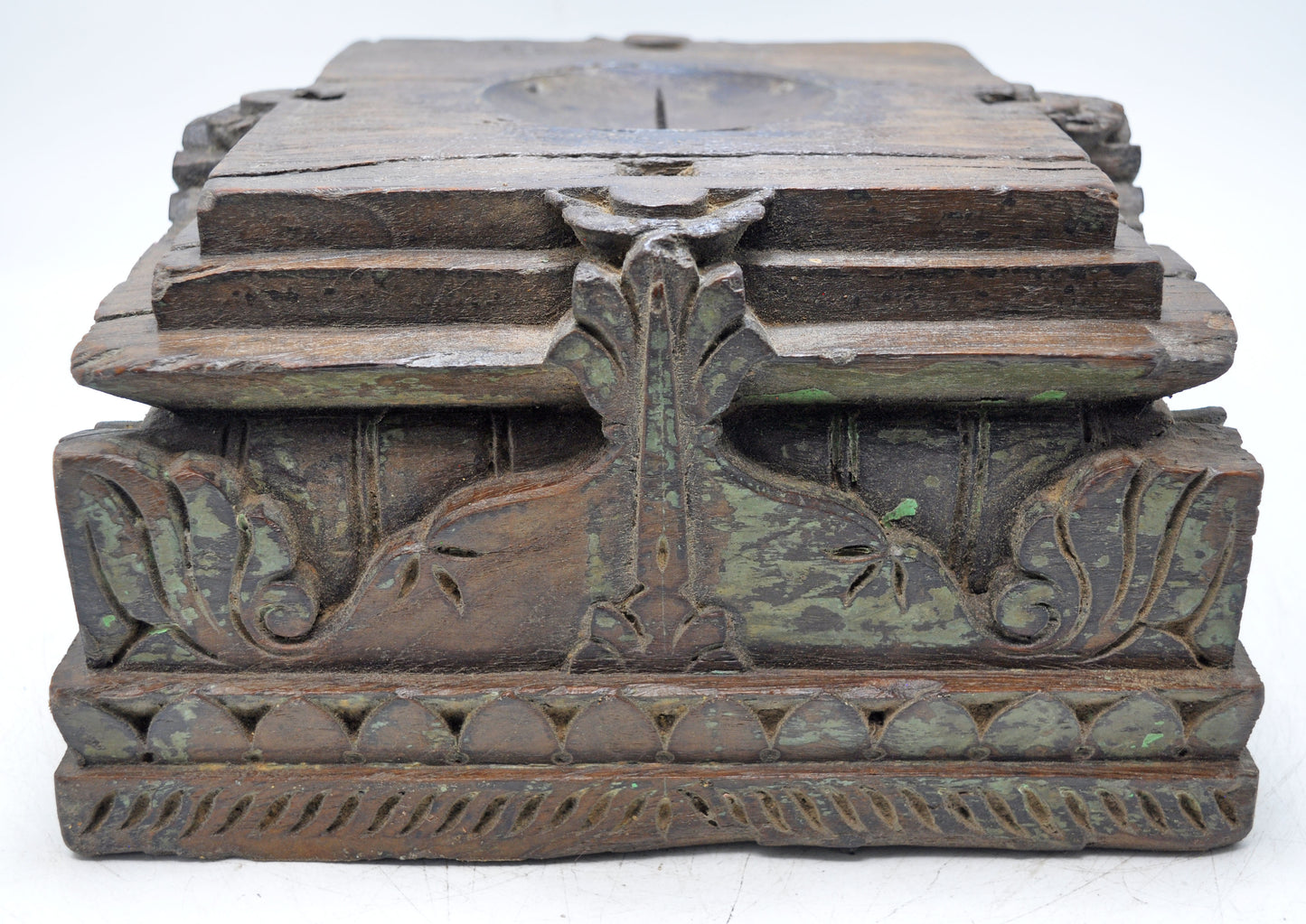 Antique Wooden Column Pillar Base Candle Holder Heavy Original Old Fine Carved