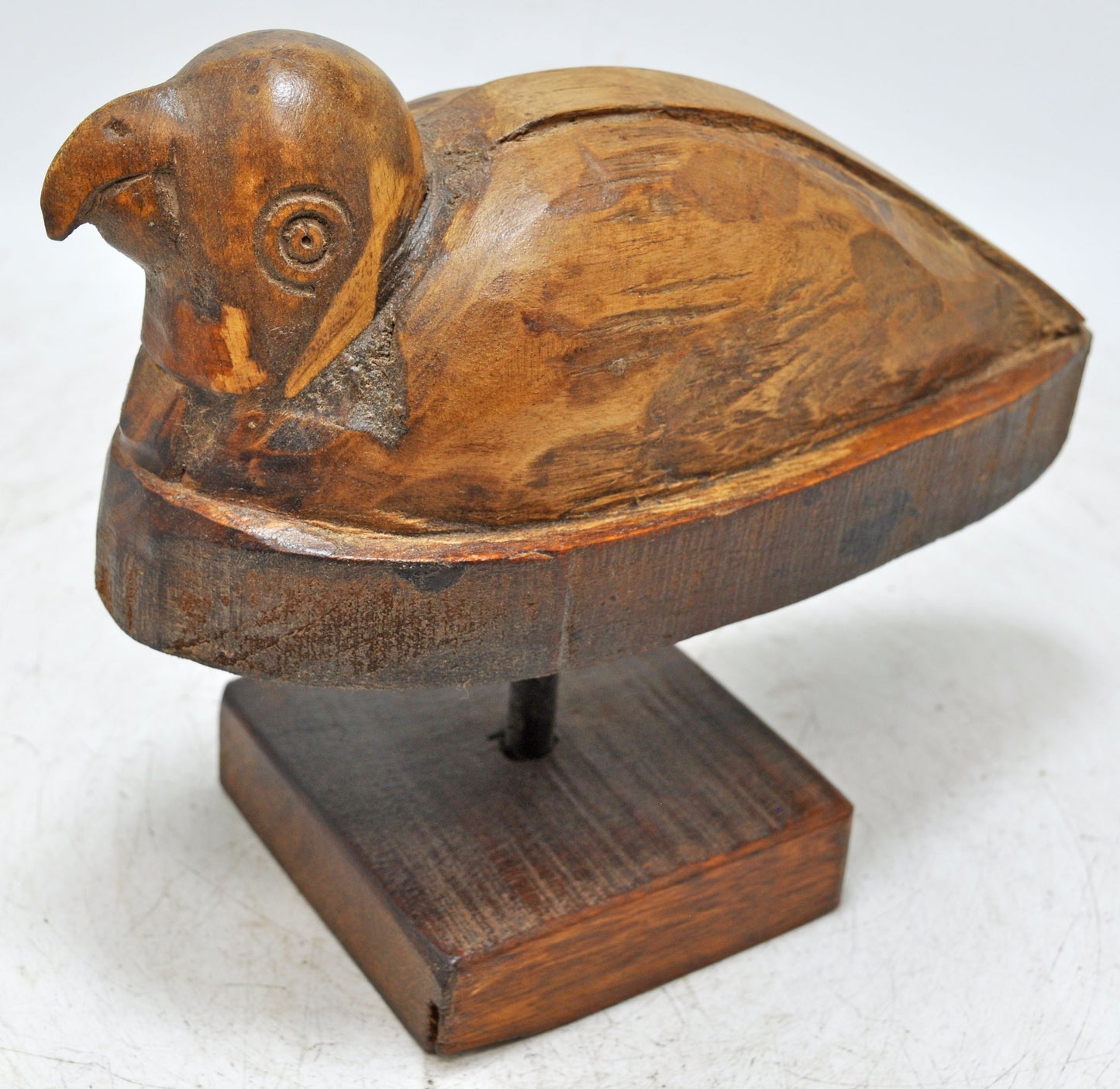 Vintage Wooden Bird Figurine on Stand Original Old Hand Carved