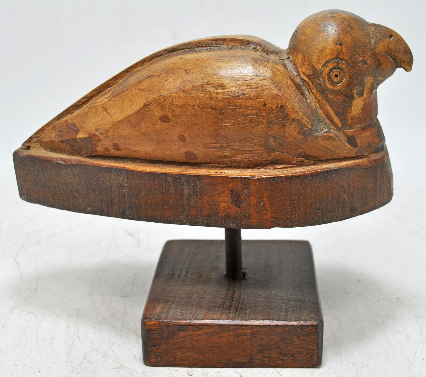 Vintage Wooden Bird Figurine on Stand Original Old Hand Carved