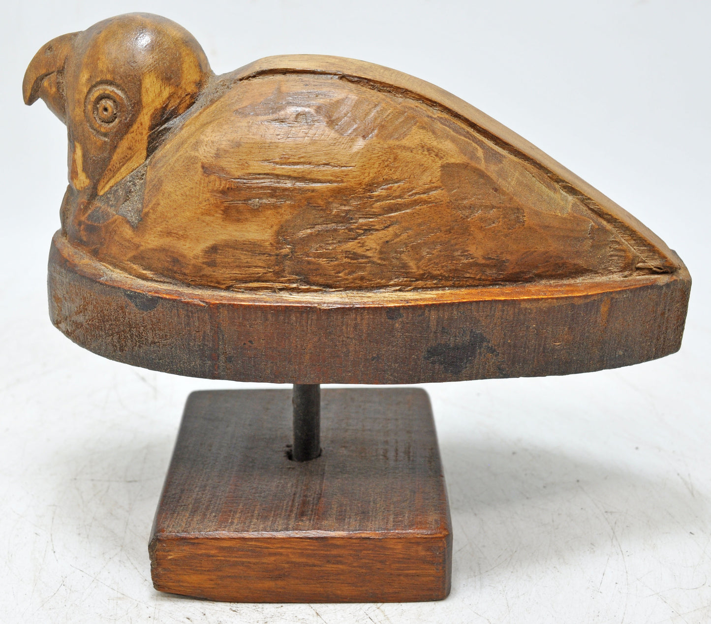 Vintage Wooden Bird Figurine on Stand Original Old Hand Carved