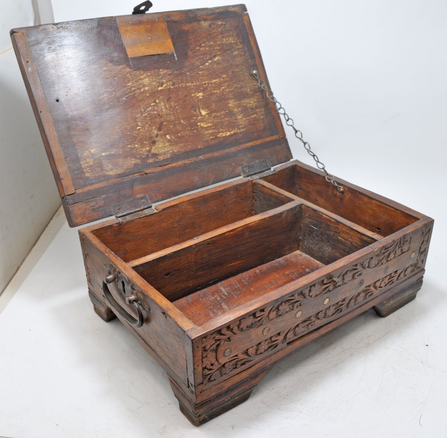 Antique Wooden Large Storage Treaure Chest Box Original Old Fine Hand Carved