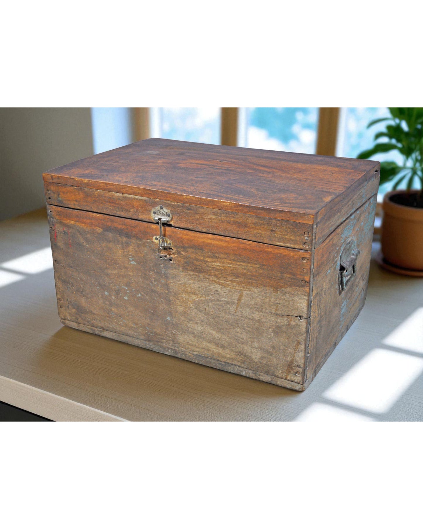 Antique Wooden Large Merchants Cash Chest Storage Box Original Old Hand Crafted