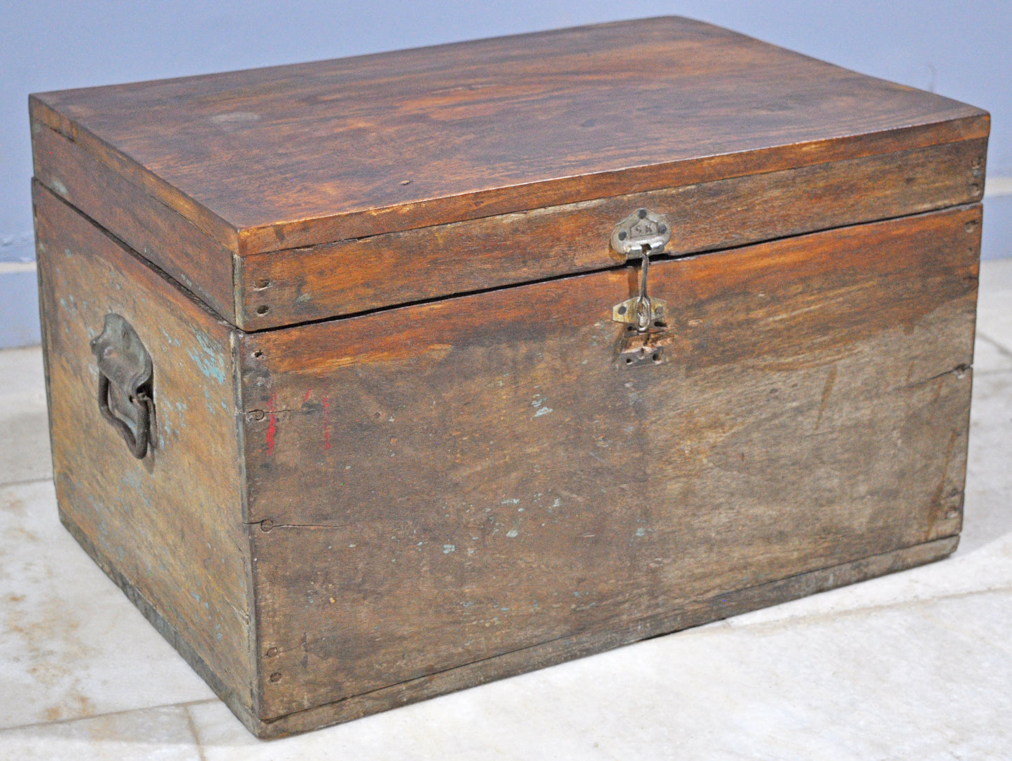 Antique Wooden Large Merchants Cash Chest Storage Box Original Old Hand Crafted