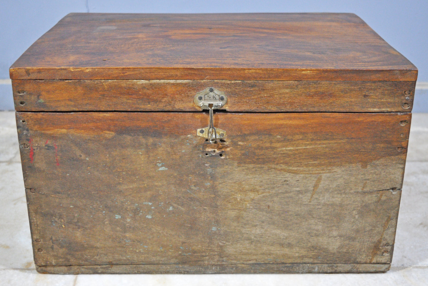 Antique Wooden Large Merchants Cash Chest Storage Box Original Old Hand Crafted
