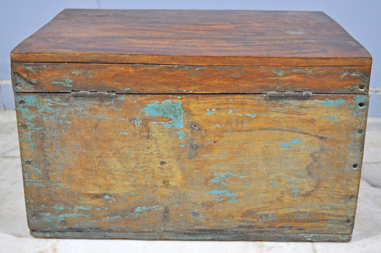 Antique Wooden Large Merchants Cash Chest Storage Box Original Old Hand Crafted