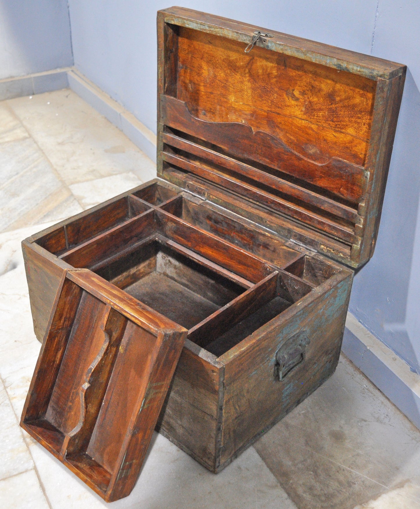 Antique Wooden Large Merchants Cash Chest Storage Box Original Old Hand Crafted