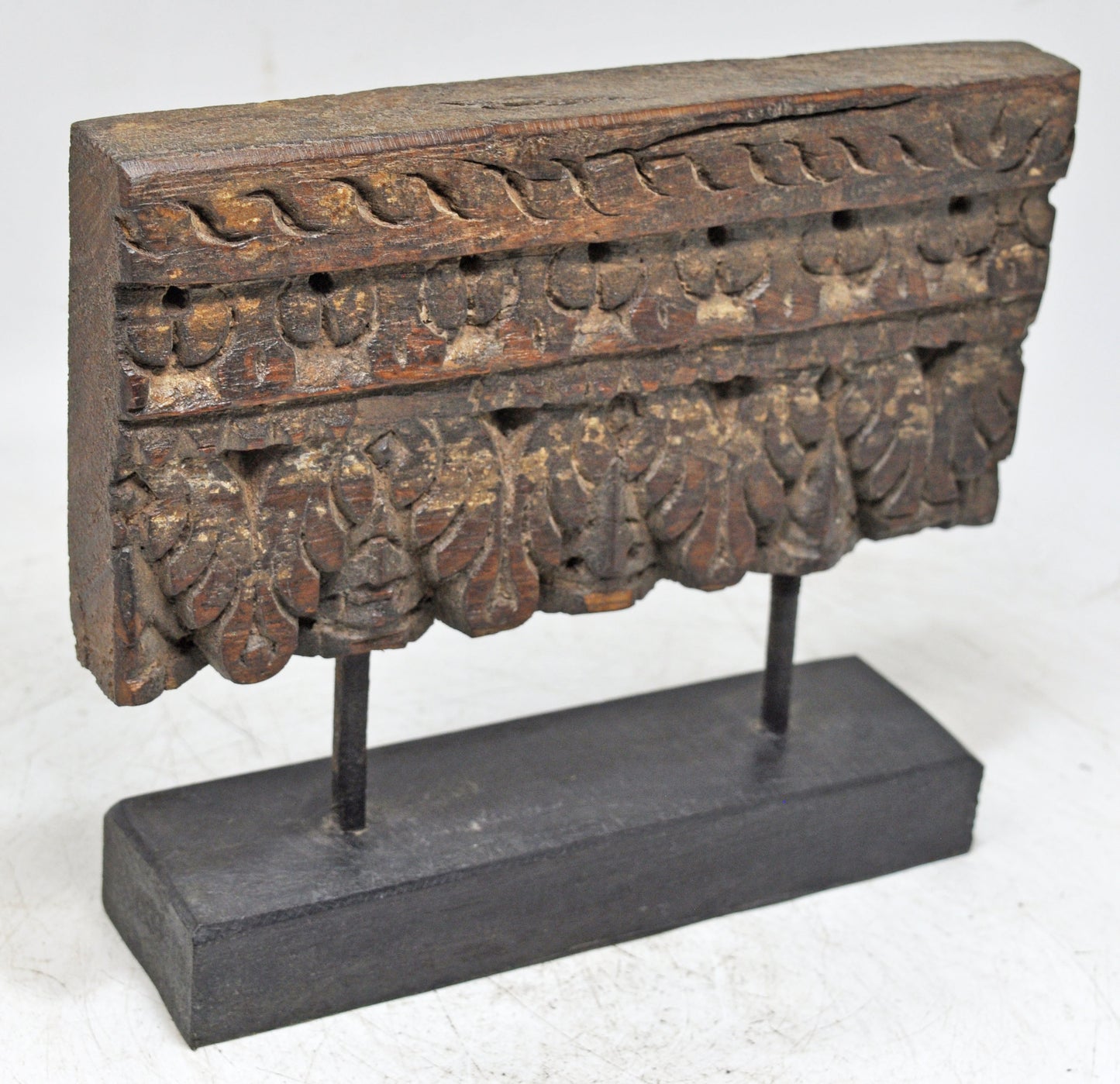 Antique Wooden Floral Carving Panel Plaque Original Old Hand Carved