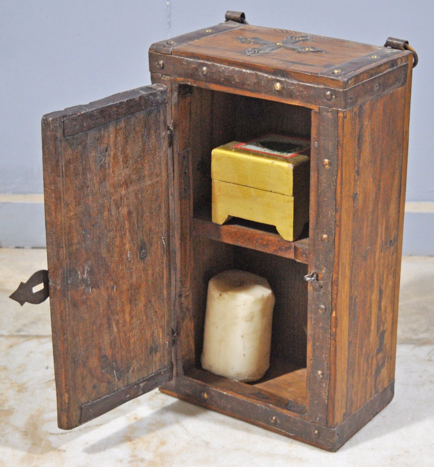 Antique Wooden Wall Hanging Small Cabinet Original Old Hand Crafted