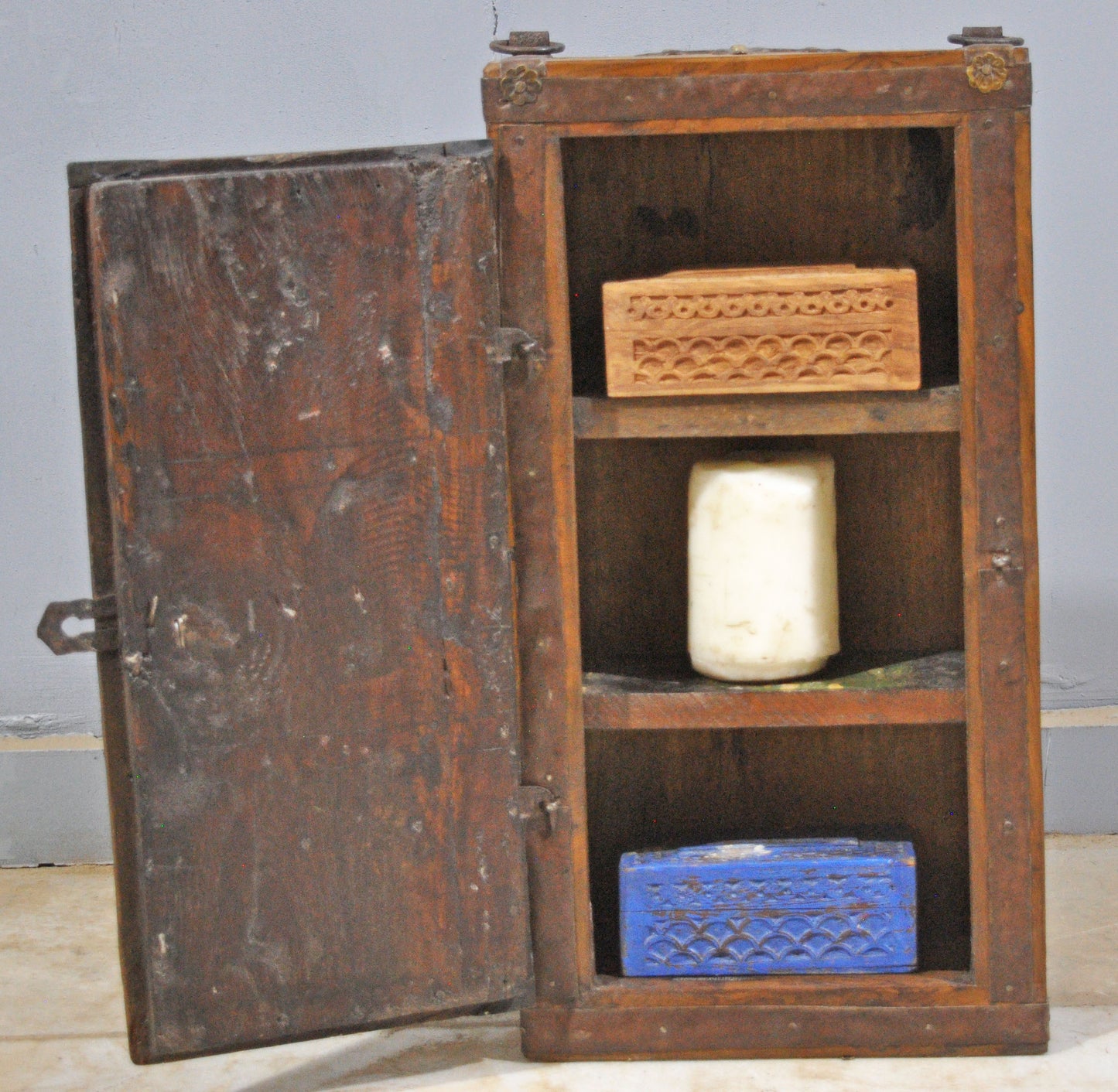 Antique Wooden Wall Hanging Small Cabinet Original Old Hand Crafted