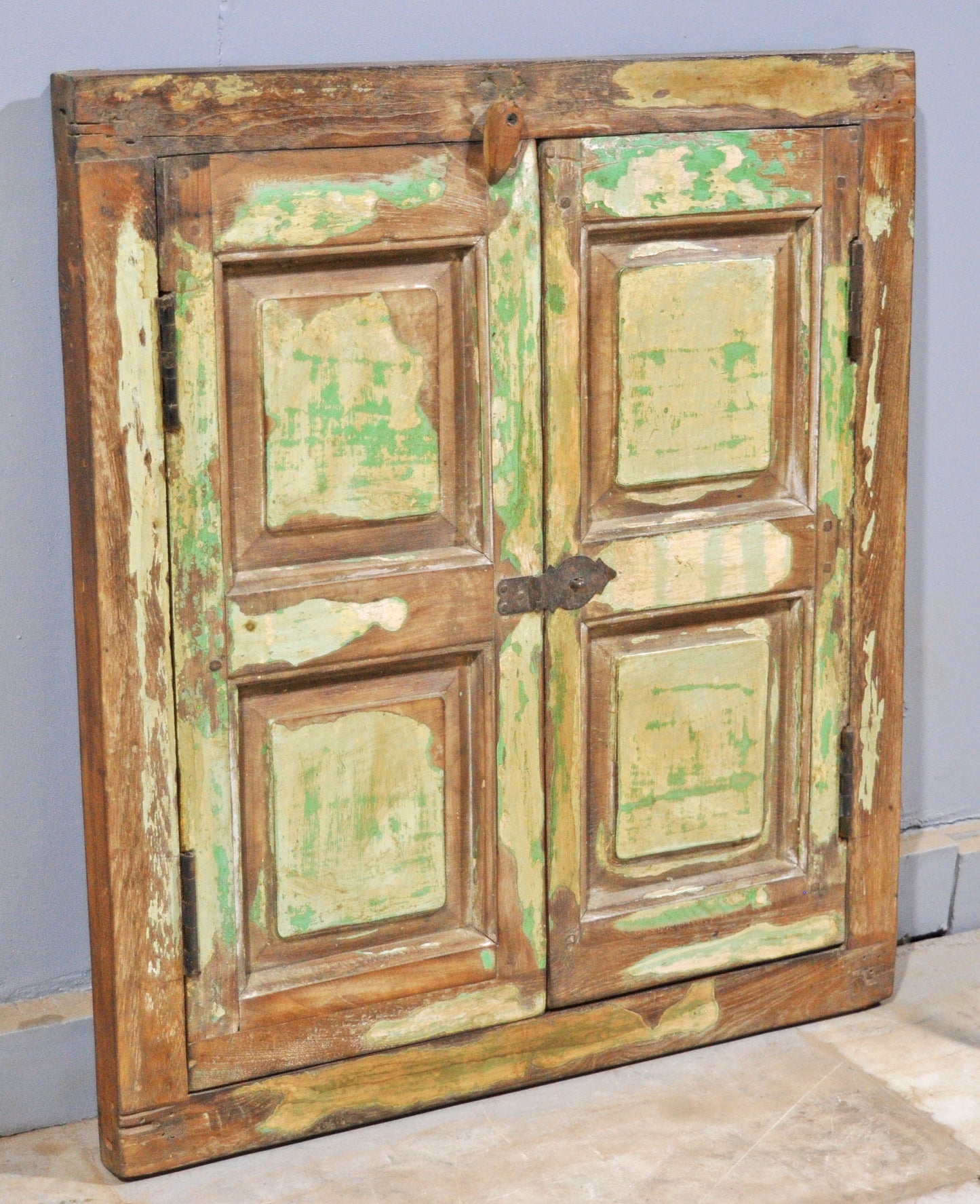 Antique Wooden Window Panel With Frame Original Old Hand Crafted Painted