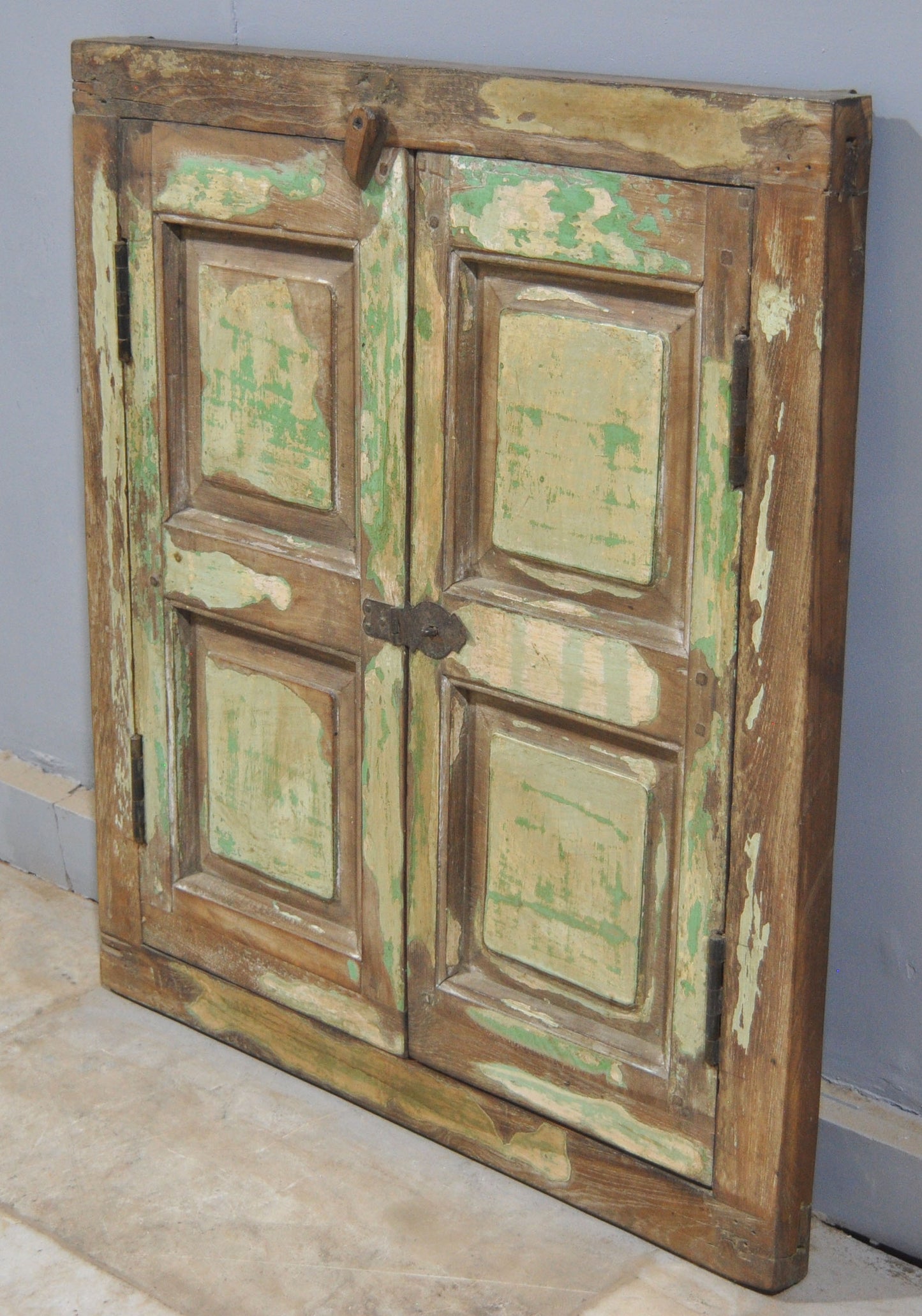 Antique Wooden Window Panel With Frame Original Old Hand Crafted Painted